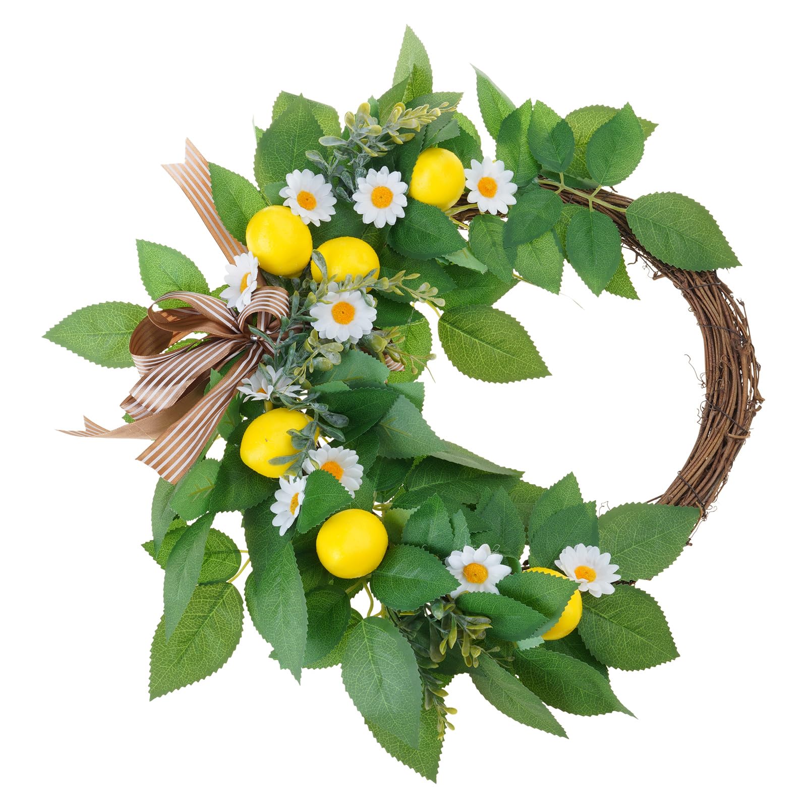 Buxuaaaa Wreath for Front Door, Window, Wedding Party, Indoor and Outdoor Decorations Artificial Wreath with Lemon Bowknot Birthday