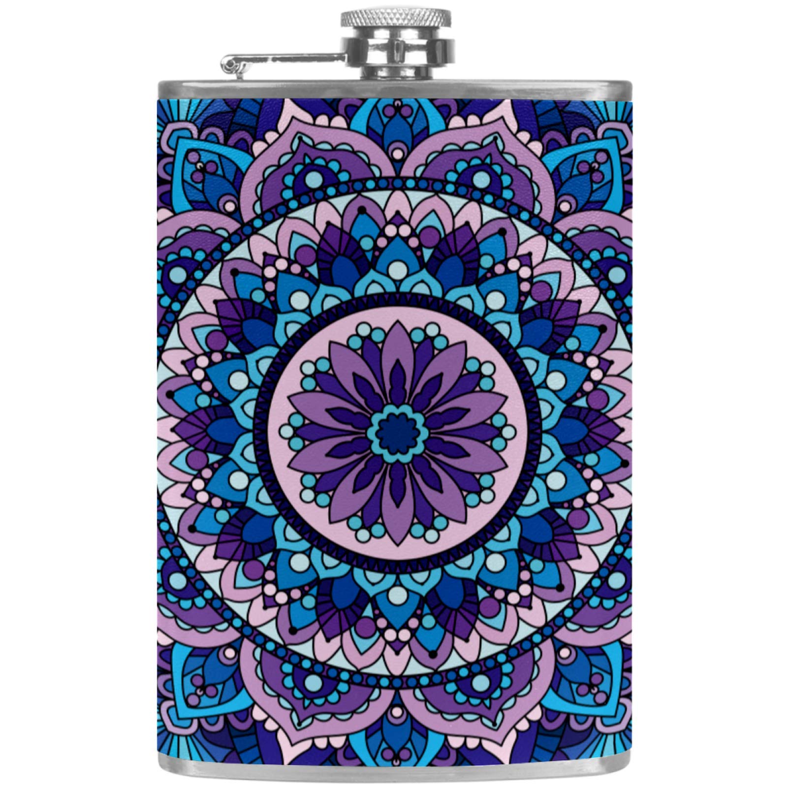 Flasque à whisky de poche anti fuite en cuir violet mandala avec entonnoir inclus