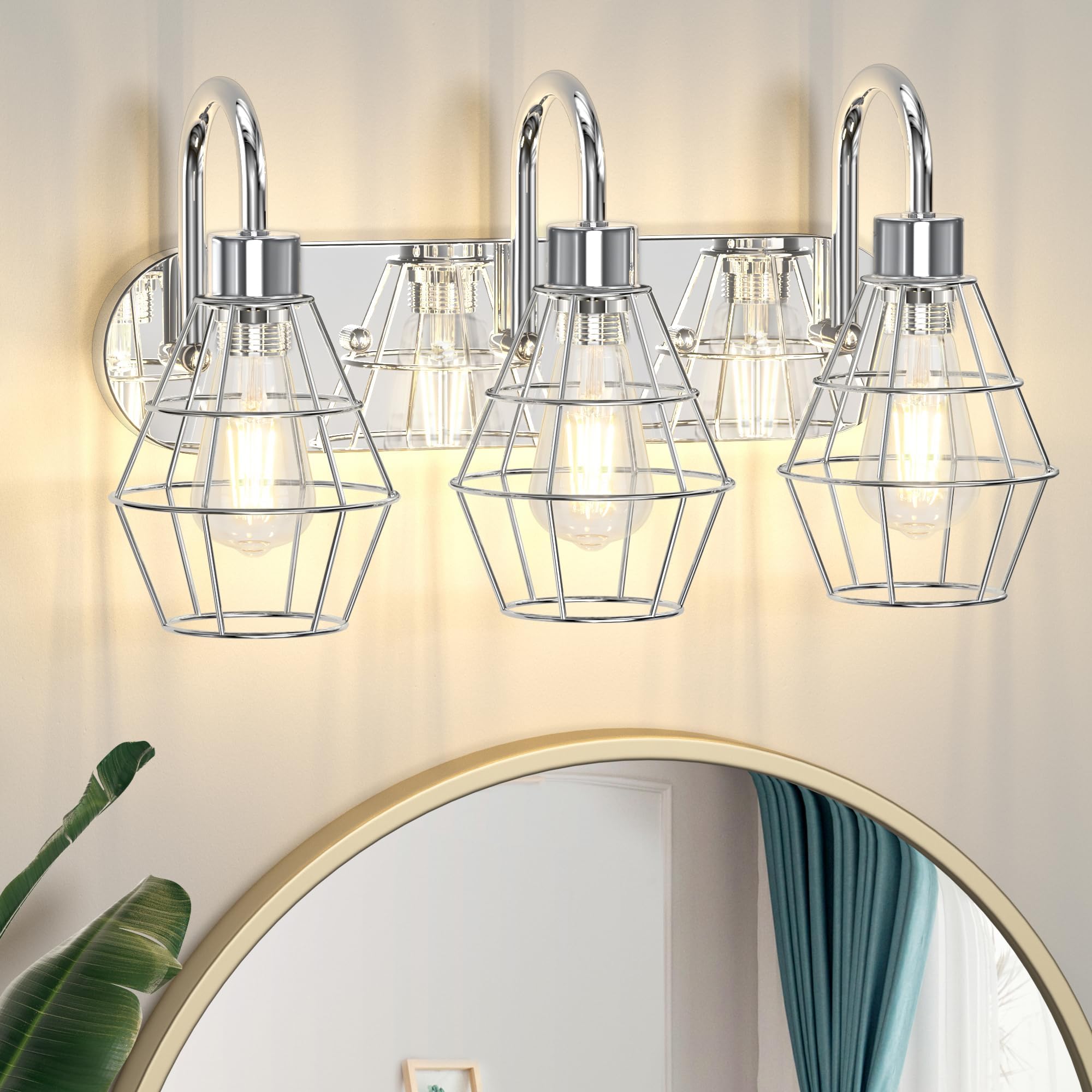 Elibbren Bathroom Vanity Light Fixtures, 3-Light Bathroom Lighting Fixtures Over Mirror with ...