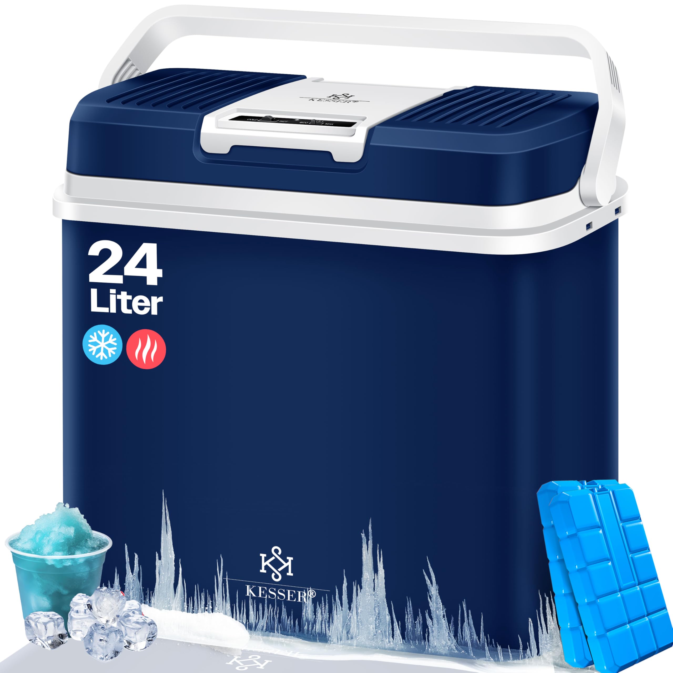 KESSER® Nevera eléctrica portátil 24 Litros | ENFRÍA y CALIENTA | Enfriador Termoeléctrica 12V y 230V | Mini nevera para Auto y Camping | EEK A+++ | Incluye 2 acumuladores de frío