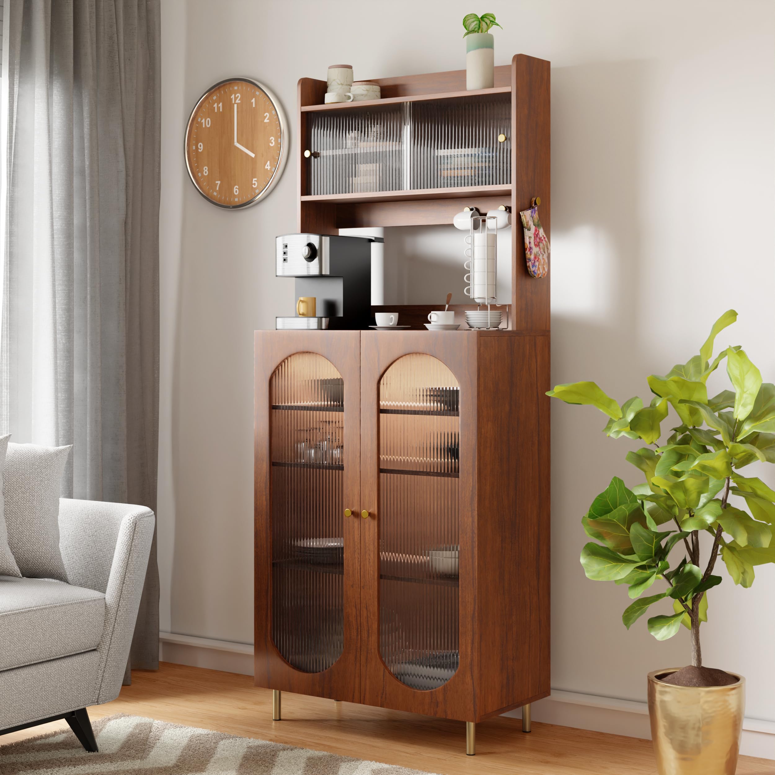 Rocco Stellar Multipurpose Storage Cabinet for Living Room, Kitchen, Office, Sideboard (Teak Brown, Tall Size with Upper Storage)-image-10