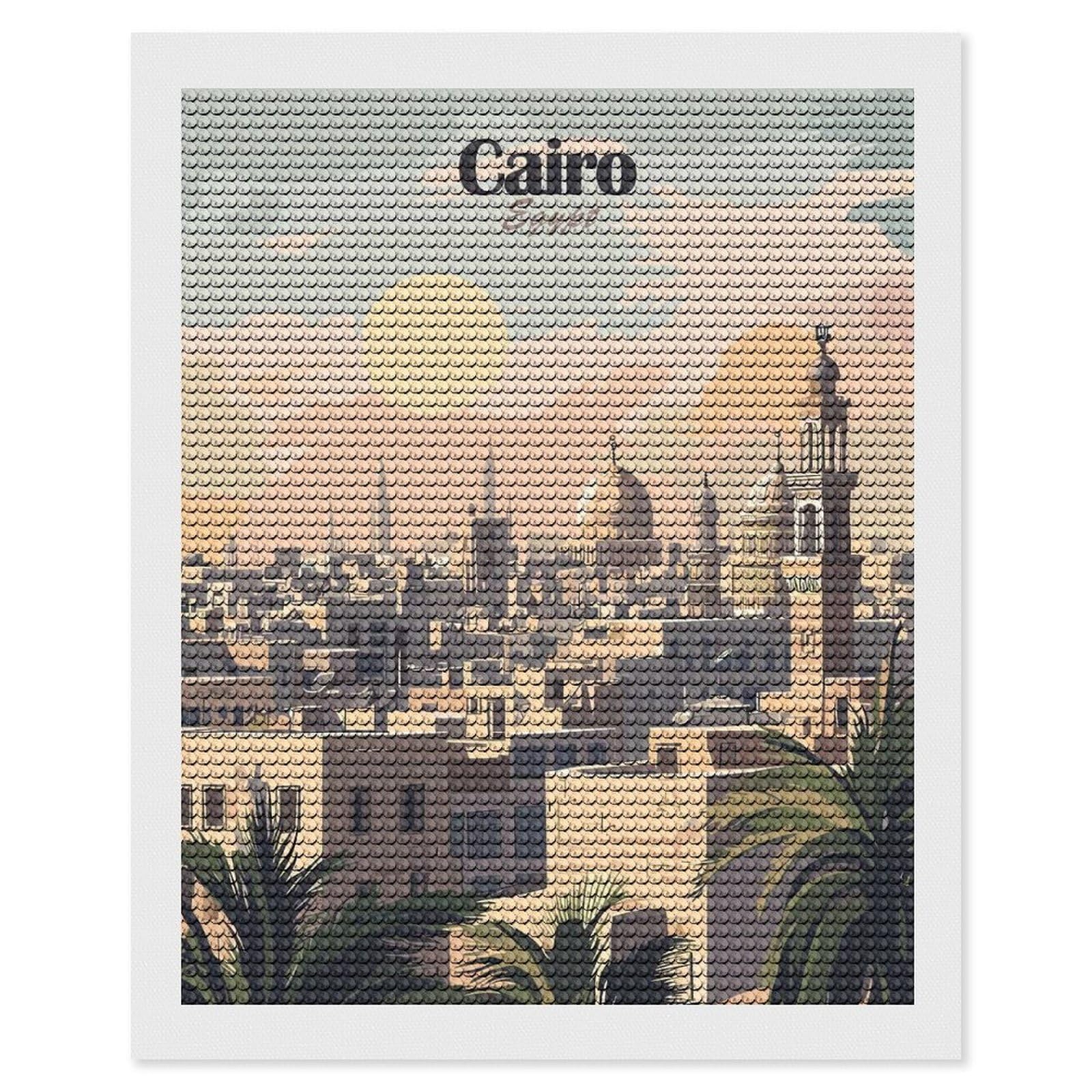 Junmoney Cairo, Egypt Cityscape Illustration(2) DIY Diamond Art Canvas Kit 16"x20", Simple to Start, Fun Craft Experience, Modern Decor, Gift Idea, Adhesive Canvas