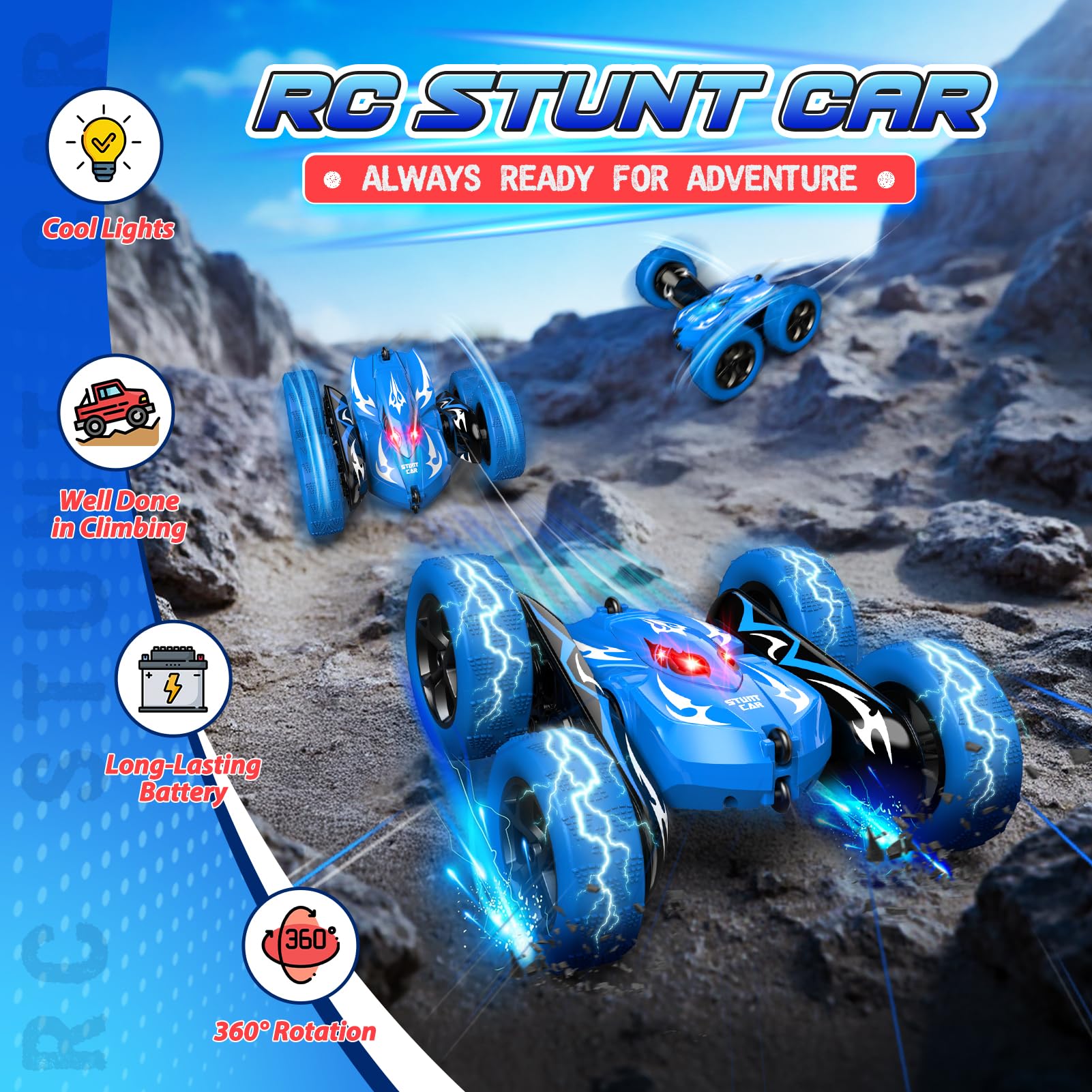 Macchina Telecomandata per Bambini, 2,4GHz, Rotazione a 360°, Auto Radiocomandata Giochi Bambini 4 5 6 7 8 9 Anni, Regalo Bambino 3-12 Ragazzi Regali Giocattoli Natale Compleanno Halloween