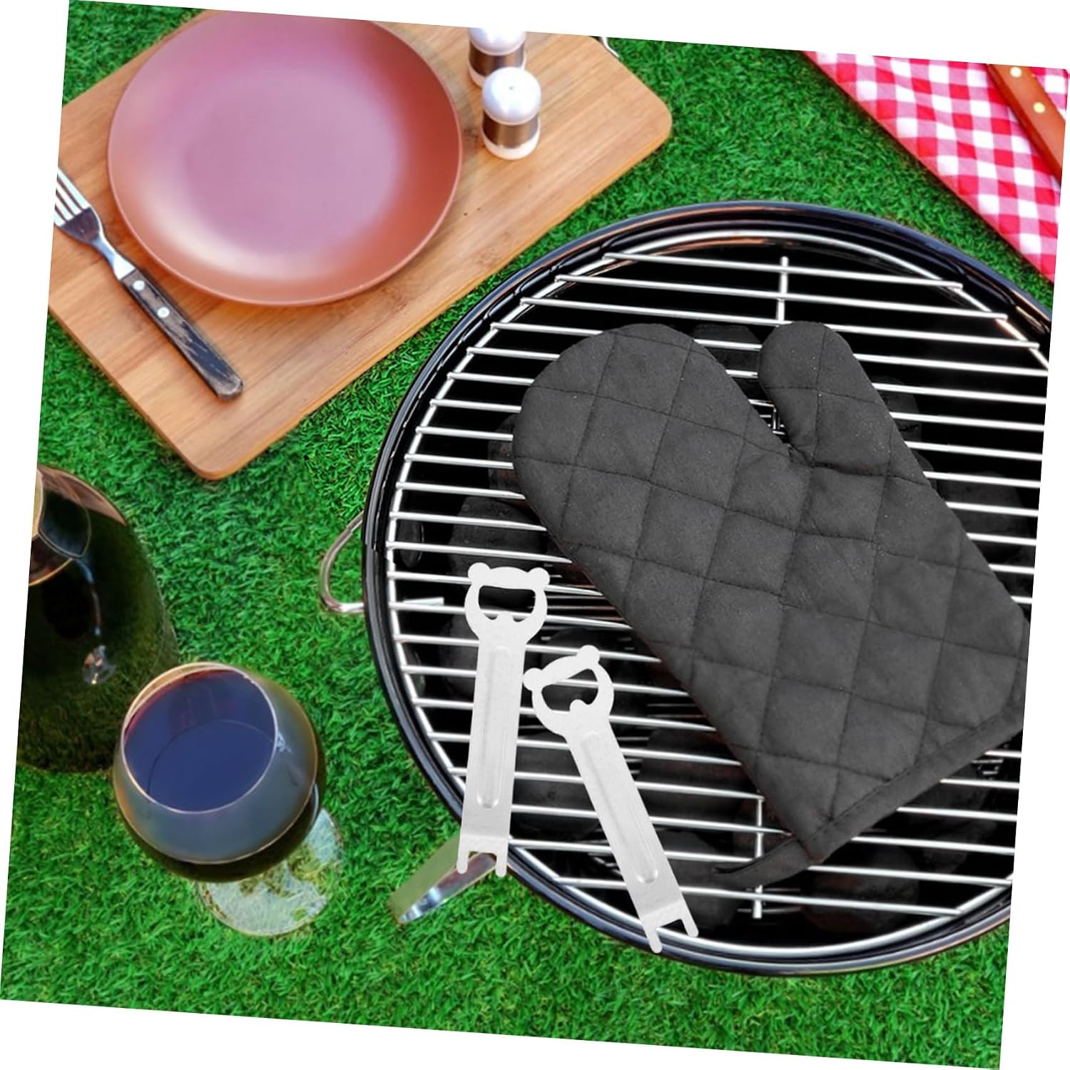 Kisangel 4pcs Iron Grill Grate Lifters with Bottle Opener for Camping