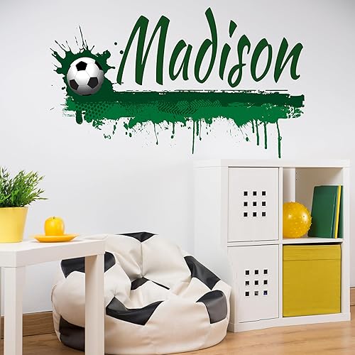 Miniatura 6 de Calcomanía de pared personalizada con nombre de fútbol, calcomanías de pared de pelota de fútbol con nombre personalizado para habitación de niños,