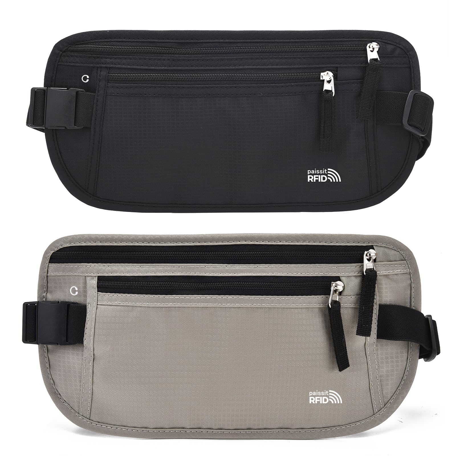 Unisex Money Belt For Men and Women, Slim Passport Holder RFID Blocking Travel Essentials Pouch with Adjustable Strap Small Waist Pouch for Workout
