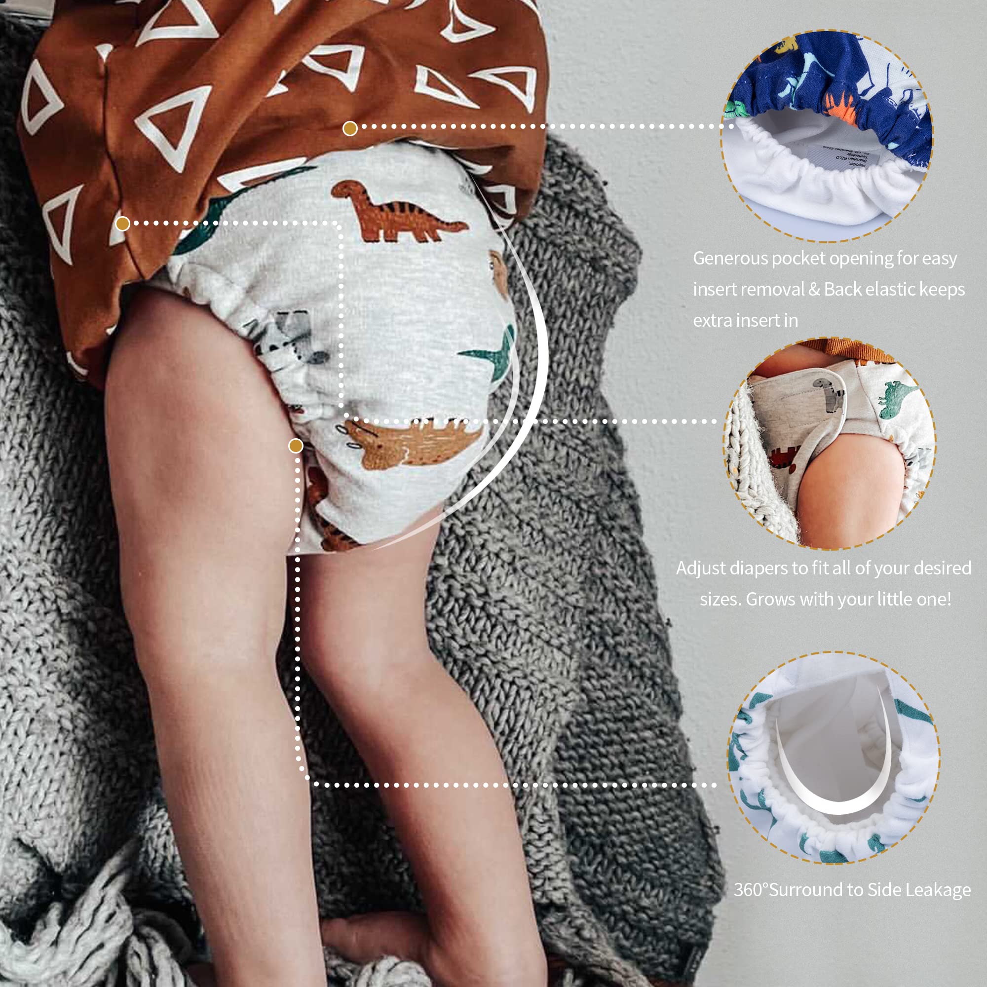 BIG ELEPHANT Copri pannolino per neonati 4 tasche 4 inserti cambia colore riutilizzabile regolabile