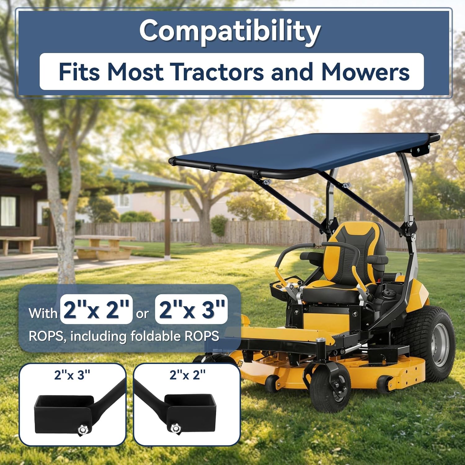 Universal Tractor Canopy for ROPS, UV Protection Sunshade Compatible with Compact Tractors, Riding Mowers, Zero Turn Mowers & Lawn Tractors