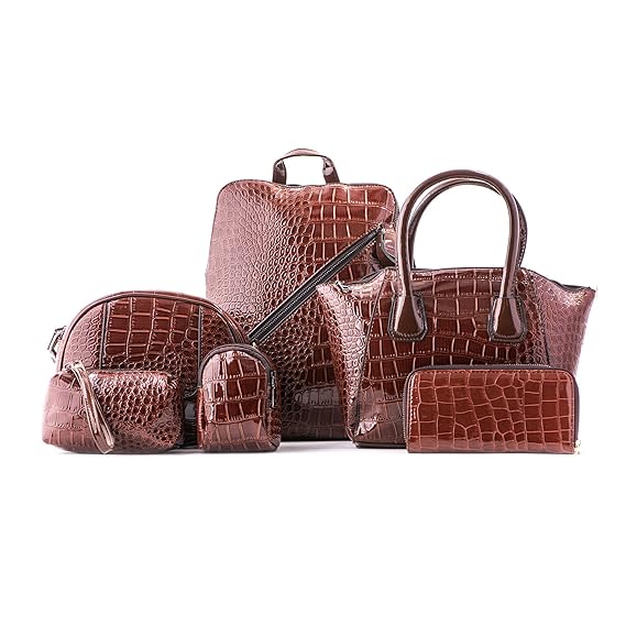 PARADOX - Set of 6 Piece Hand Bag includes Backpack - Crocodile Finish | Ladies Bag Combo