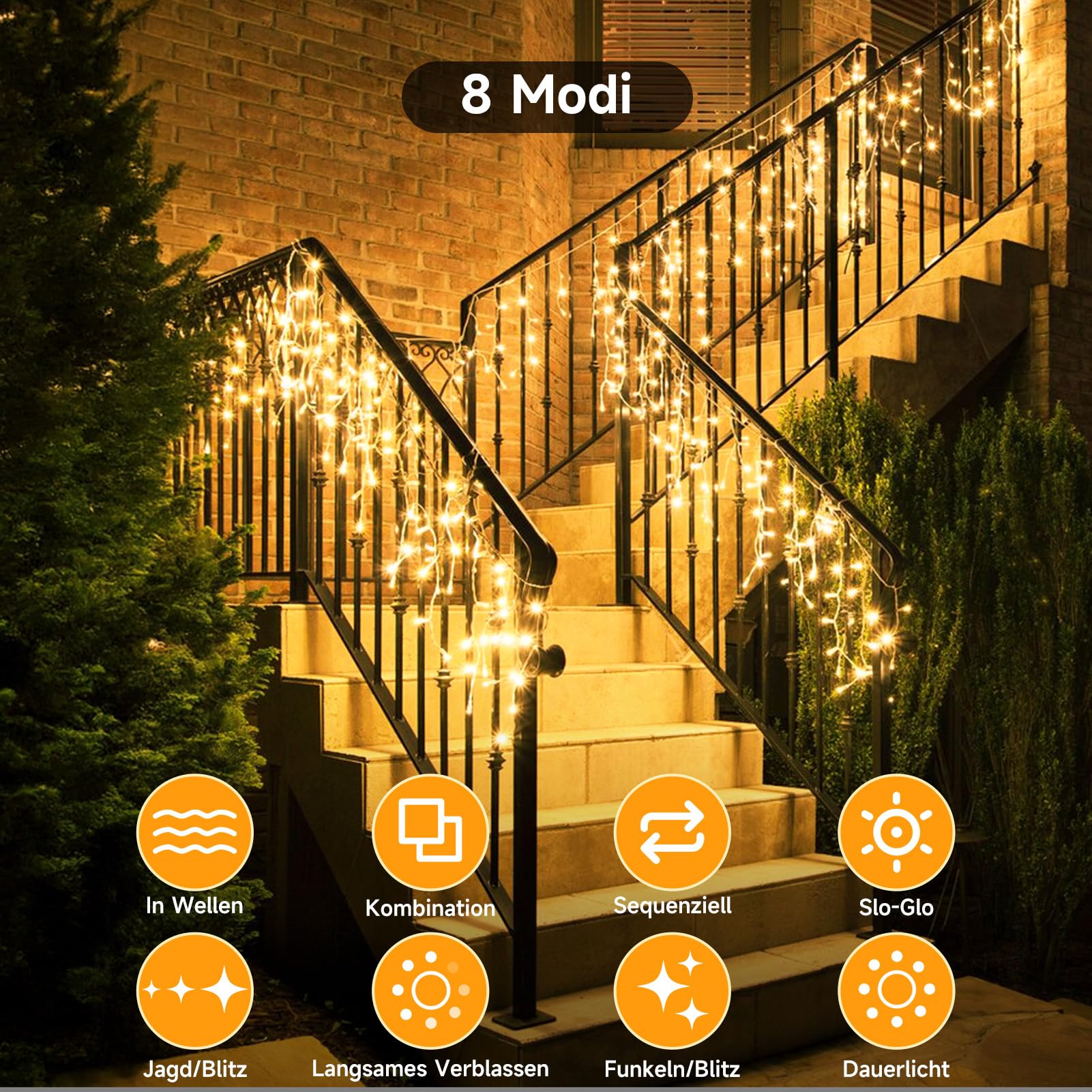 WOWDSGN LED Eisregen Lichterkette Außen, 20M 605LED Lichterkette Außen Weihnachten mit Timer,8 Modi IP44 Wasserdicht, Lichtervorhang Aussen für Weihnachtsdeko Aussen Innen Balkon Party Traufe Warmweiß