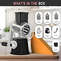 Vista 2 de Rallador de queso rotativo, manivela de mano con base de succión, fácil limpieza con 3 cuchillas de tambor intercambiables de acero inoxidable