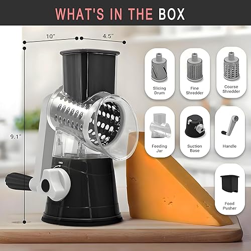 Miniatura 2 de Rallador de queso rotativo, rallador de queso, manivela de mano, rallador de queso giratorio con base de succión, fácil limpieza con 3 cuchillas de