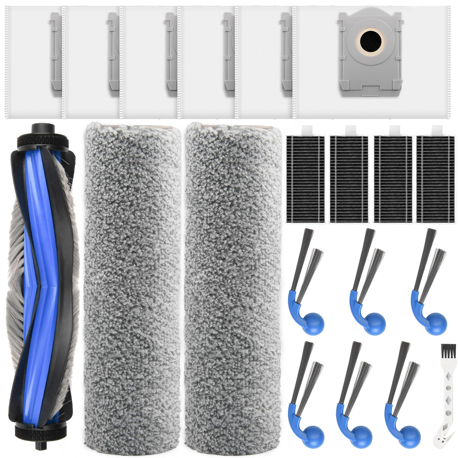 20 Stück Zubehör Set für Ecovacs Deebot T80 Omni Saugroboter, Ersatzteile mit 1 Hauptbürste, 2 Wischwalze, 6 Staubbeutel, 4 Filter, 6 Seitenbürsten, 1 Reinigungsbürste
