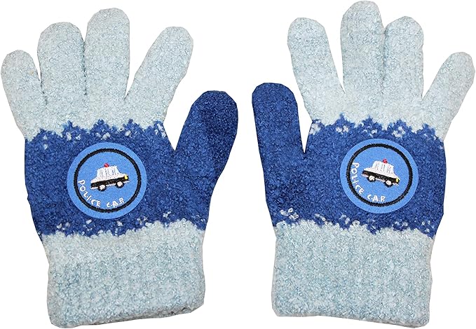 Amazon Co Jp ふわもこキッズ手袋 働く乗り物シリーズ パトカー バイカラー ブルー 服 ファッション小物