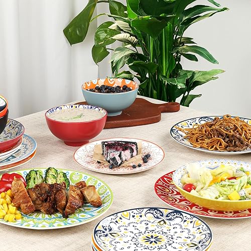 Miniatura 5 de HAPPY KIT 6 platos llanos de cerámica, platos de ensalada coloridos de 6  Platos de postre de porcelana de 8 pulgadas para ensalada y pasta, apto