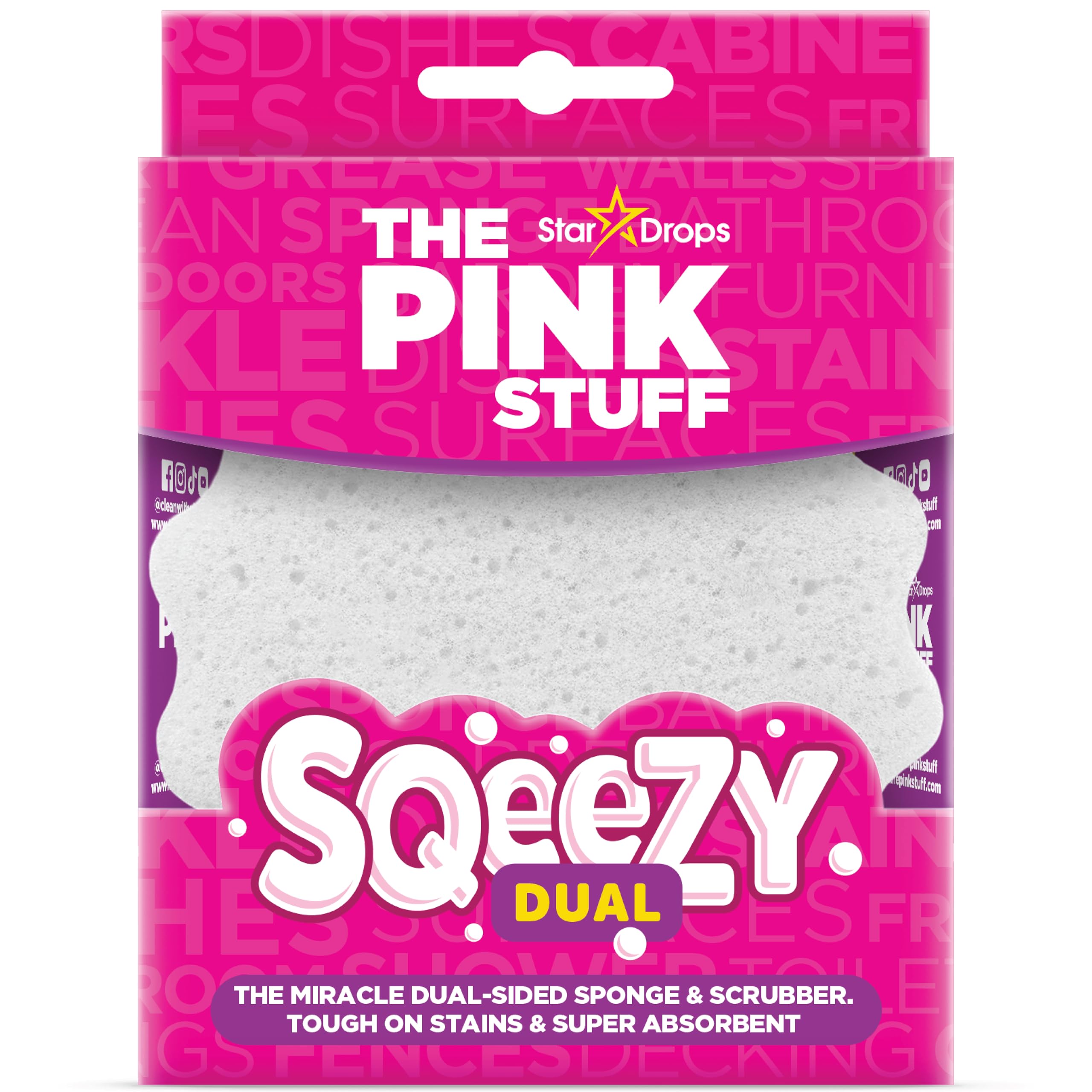 The Pink Stuff SQeeZY Dual Sided Scrubber Sponge - Scratch Free Solution for Ultimate Home Cleaning, Kitchens, Bathrooms, Oven, Outdoor use and more - 2