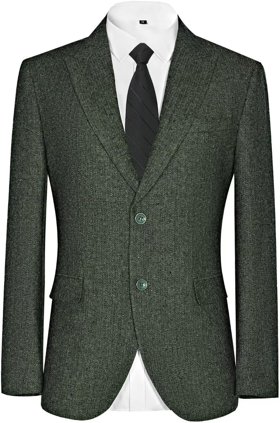 Mens Blazer Retro Herringbone Tweed Suit Jacket Men Wool Blend 2 Button Peak Lapel Men Sport Coats for Wedding Prom - Image 3