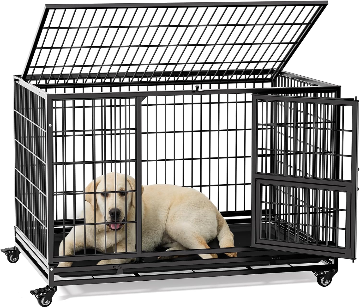 (SIMILAR TO STOCK PHOTO)Gardner Pet 43 Inch Heavy Duty Dog Crate with Wheels, Folding Metal Dog Cage for Small/Medium and Large Dogs, Indestructible Dog Crate with Removable Tray (Black) 43.7\"L x 29.7\"W x 29.5\"H Black