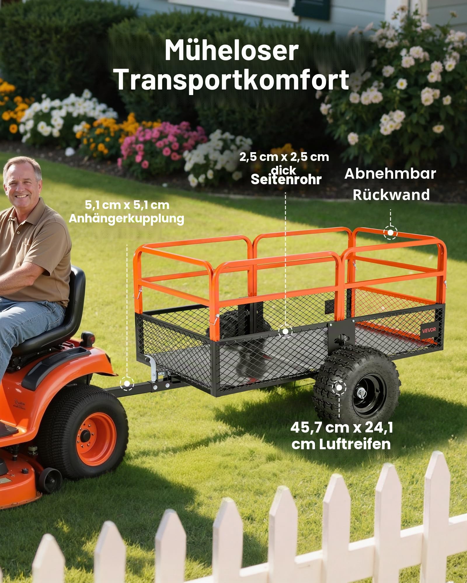 VEVOR Kippanhänger, 800,59 kg, ATV-UTV-Anhänger aus Stahl zum Hinterherziehen, Kipper mit Abnehmbarer Rückwand, Gartenanhänger zum Hinterherziehen für Rasenmäher, Traktoren und Gartenabfälle