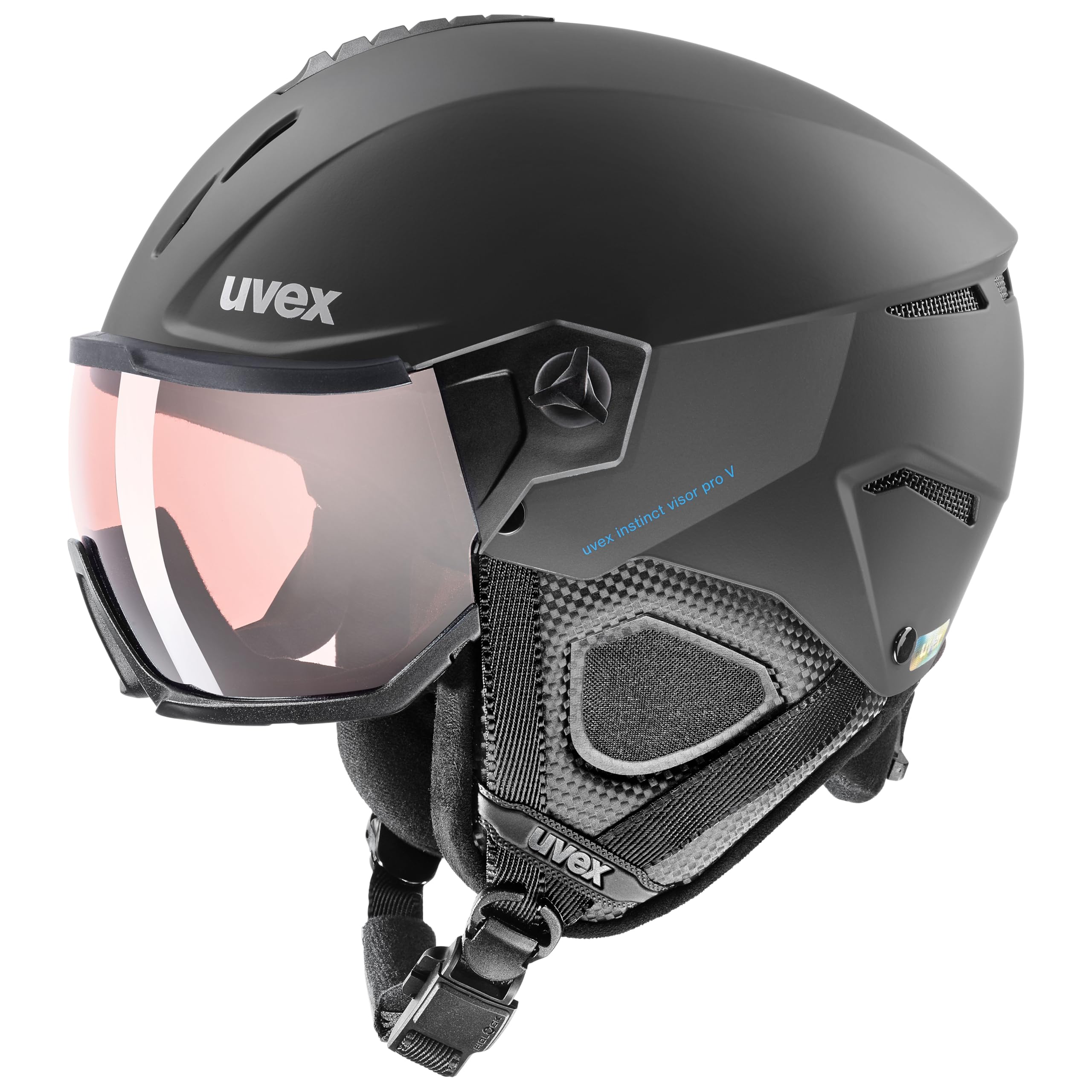 uvex Instinct Visor pro V Skihelm für Erwachsene, Männer Frauen Unisex, Variomatic Visier, Selbsttönend, Black matt 60-62