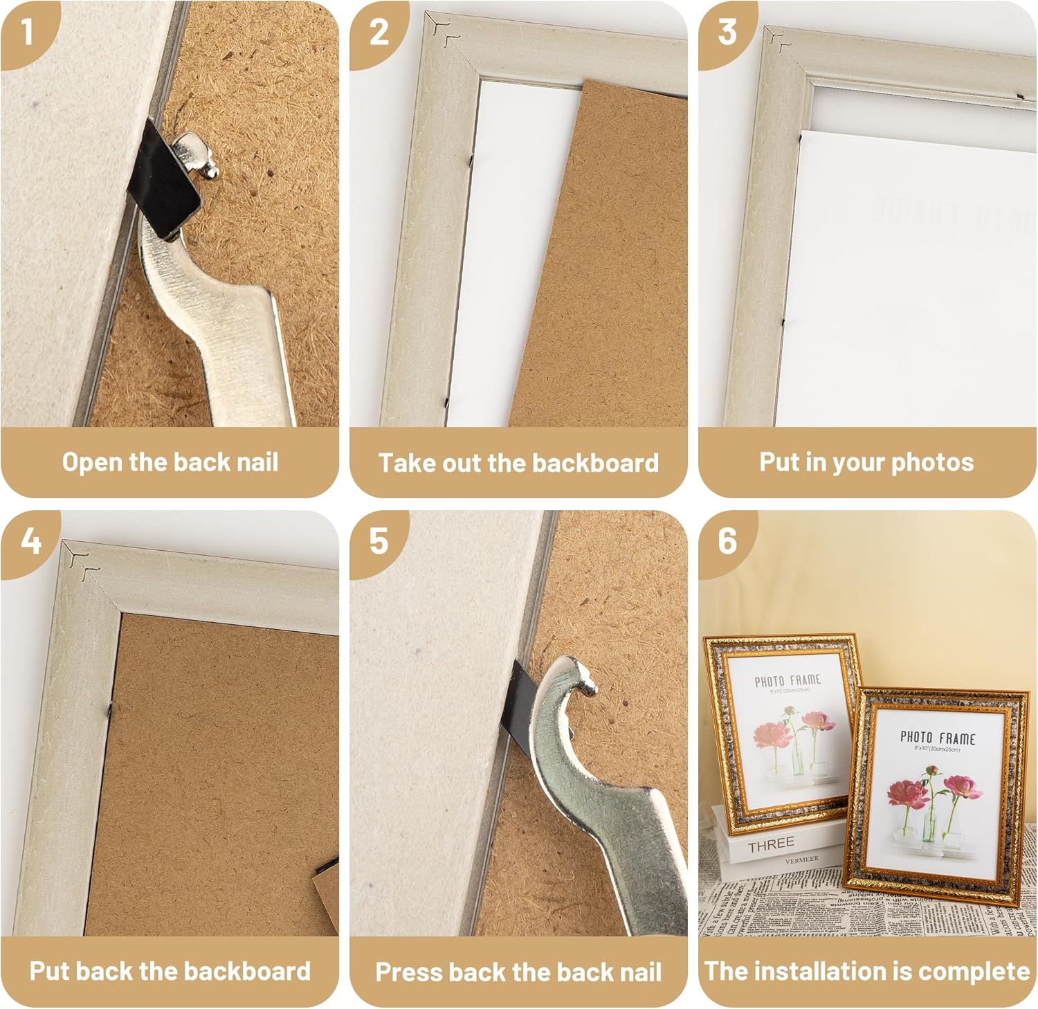 8x10 Picture Frames (2 Pack, Gold) Retro Designed Photo Frame Classic Simple Home Office Decor - Image 5