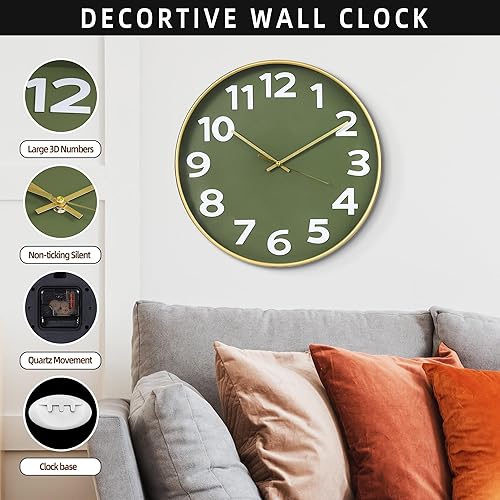 Miniatura 4 de Maxstar Reloj de pared de 10 pulgadas, funciona con pilas, silencioso y moderno, sin tictac, para sala de estar, dormitorio, cocina, oficina,