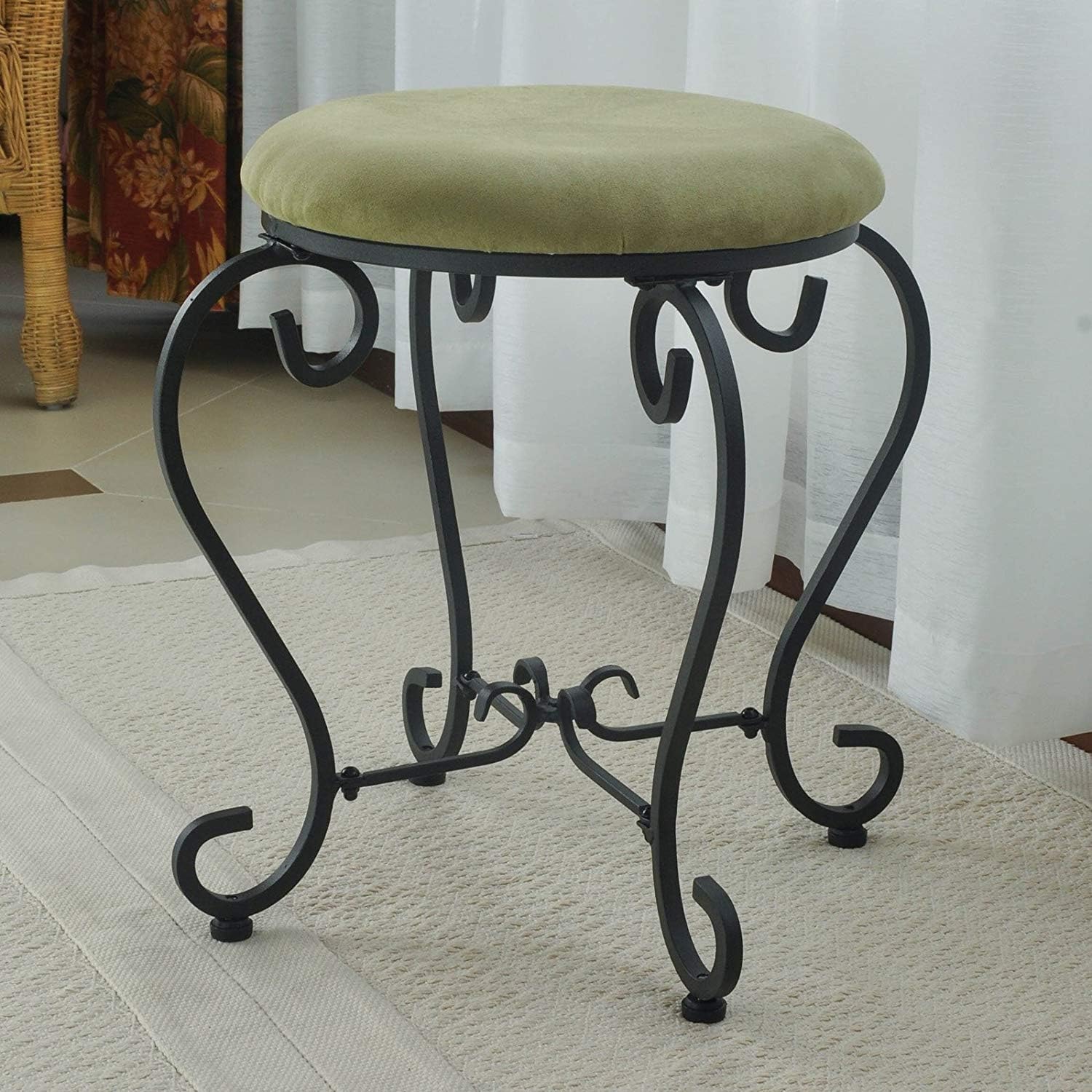 International Caravan Round Iron Vanity Stool, Saddle Brown