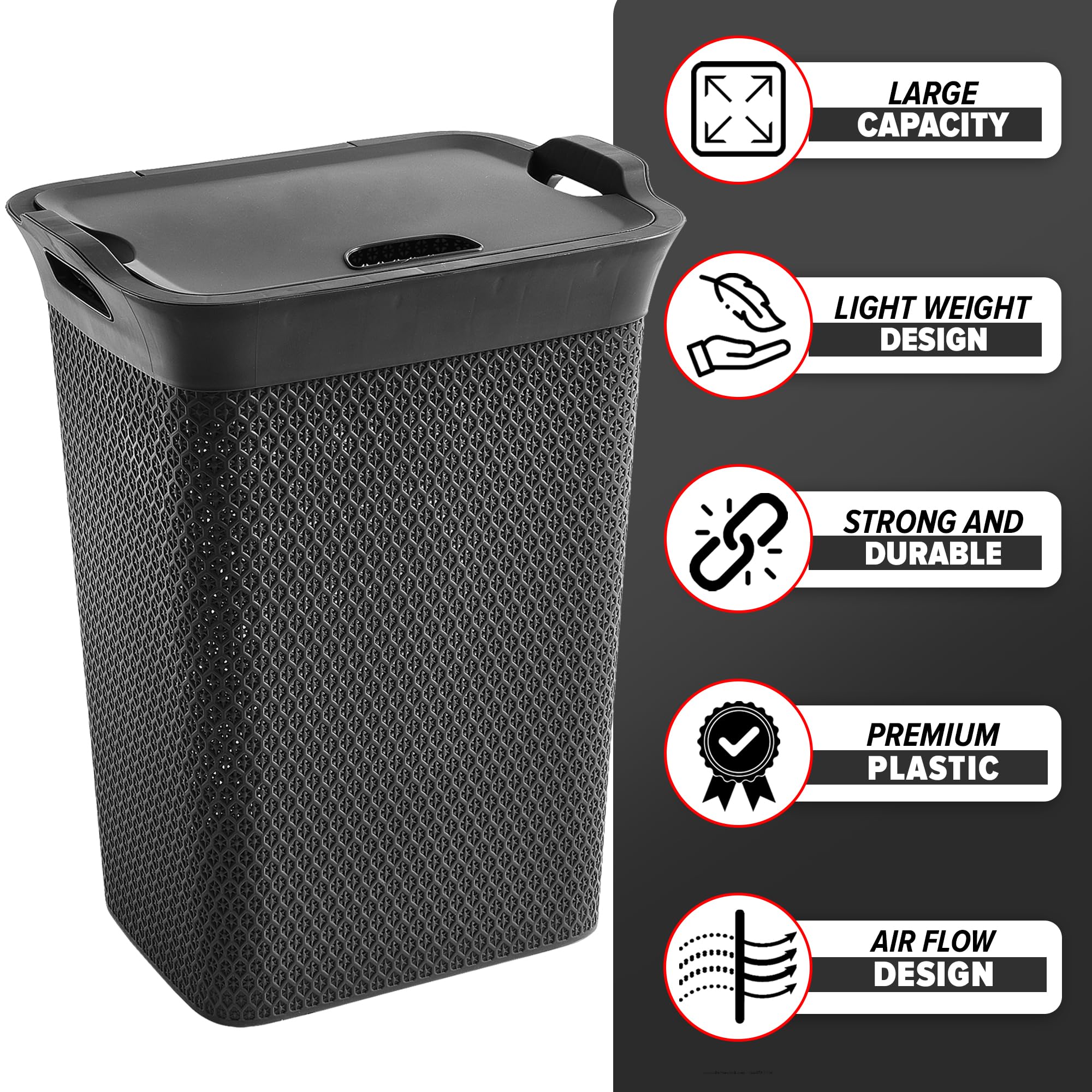 Amazon｜ZENQA (ゼンカ) プラスチック製ランドリーバスケット 蓋付き