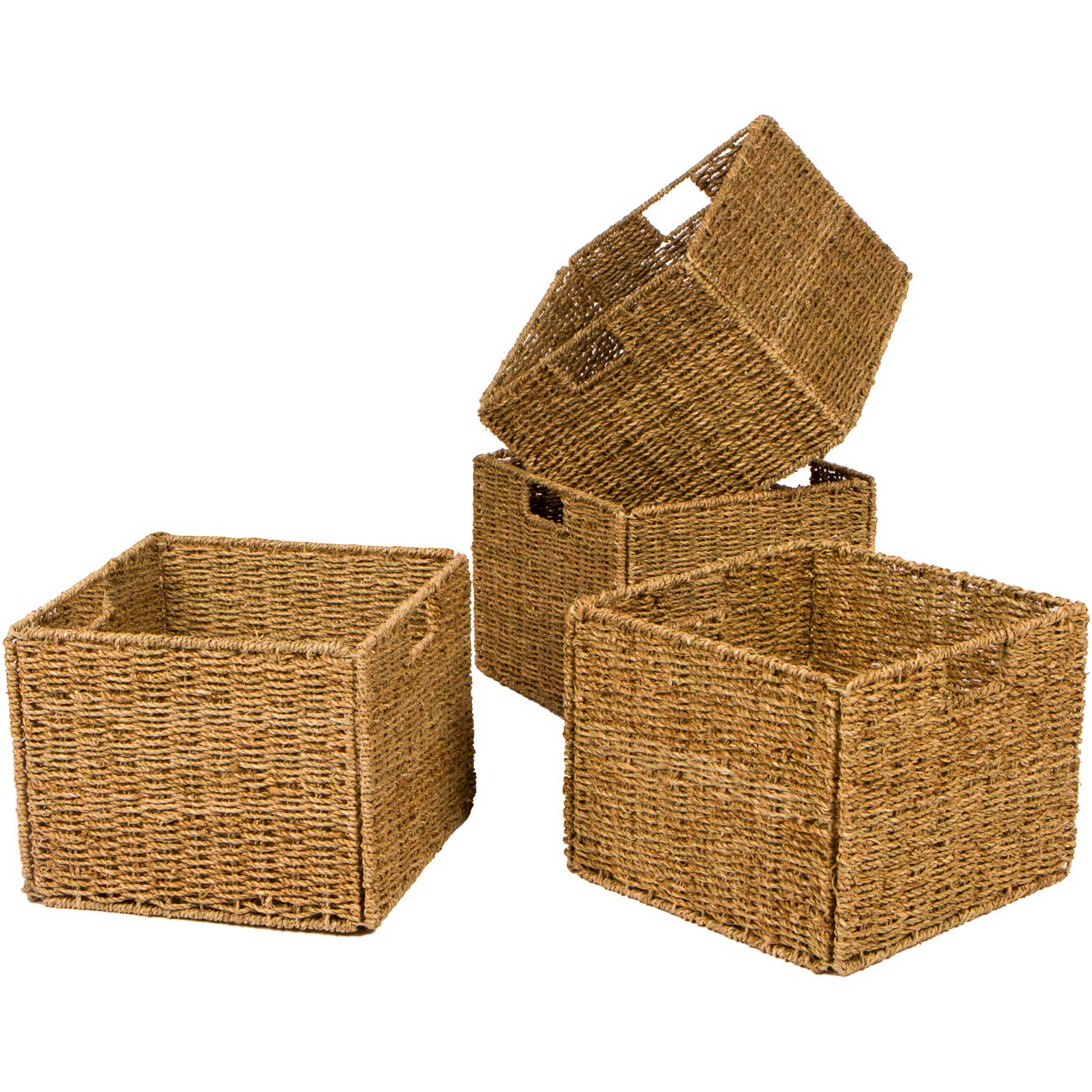 Trademark Innovations 12.7" Foldable Seagrass Storage Basket with Iron Wire Frame (Set of 4)