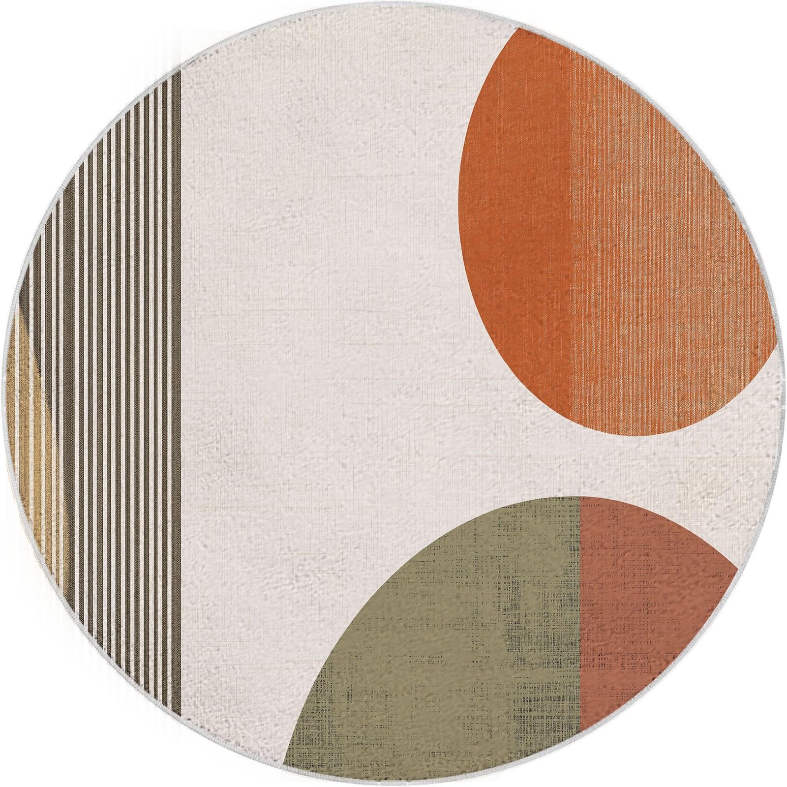 Rund Teppich Schlafzimmer Terrakotta Olivgrün und Beige Geometrie Erwachsener Kind Wohnzimmer Rund Teppich rutschfeste Flauschiger Rund Teppich Waschbar Flanell Rund Teppiche 140 cm