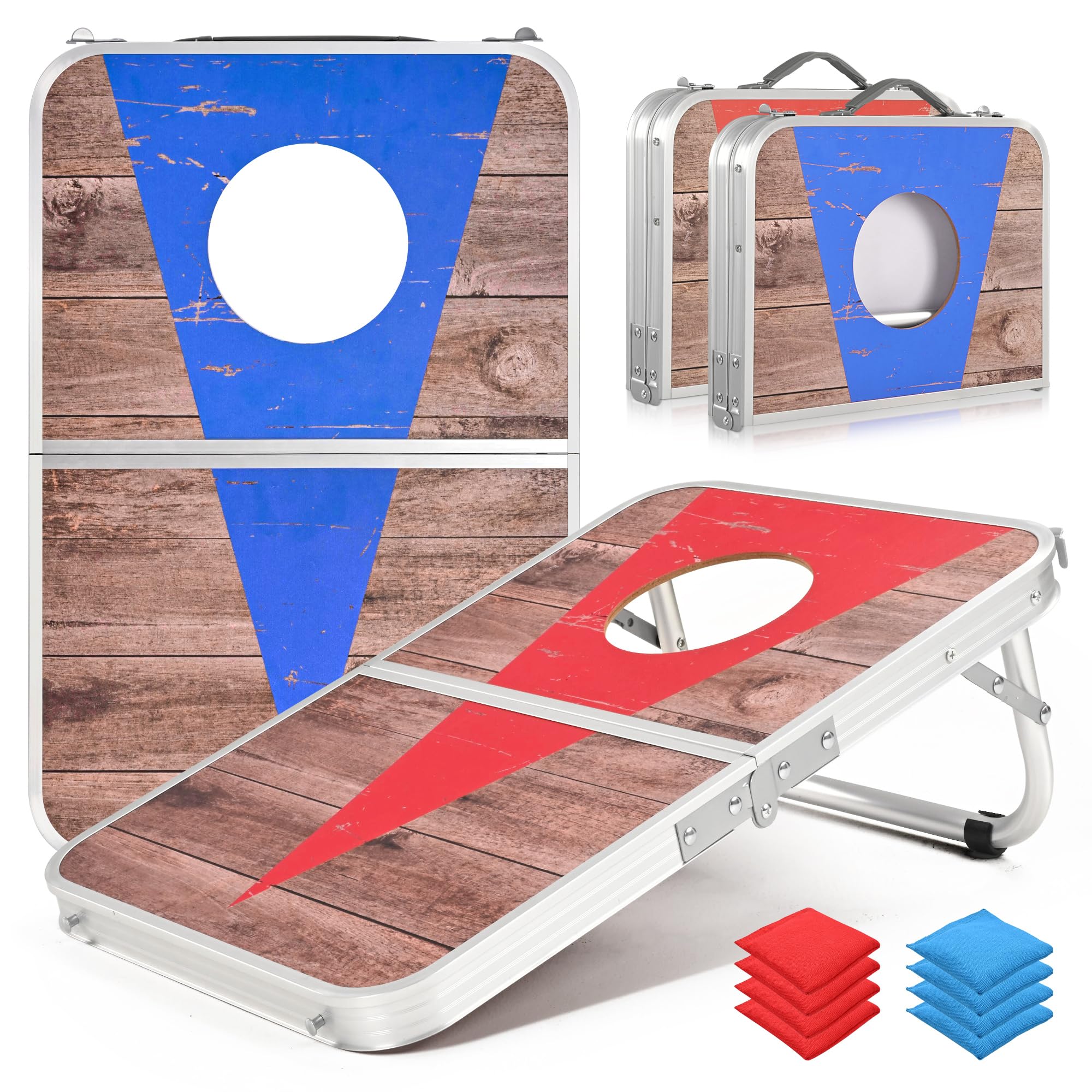 ROPODA Set da Gioco per Cornhole, Gioco da Lancio di Mais Portatile con 8 Sacchetti di Fagioli, Cornhole Bordo in Lega di Alluminio Leggero, Giochi da esterno Interno per Bambini Adulti