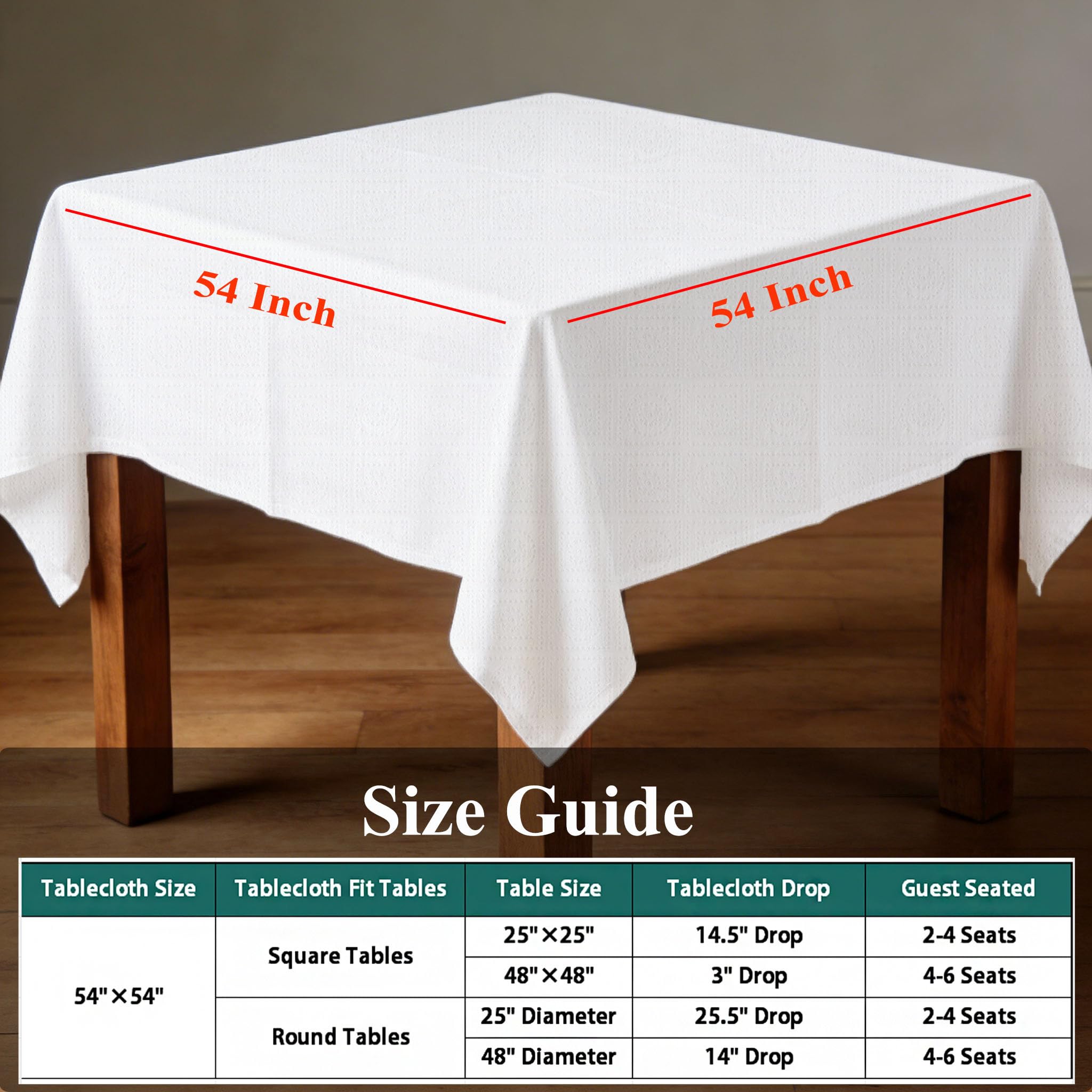 [Paquete de 6] Manteles cuadrados blancos de 54 x 54 pulgadas, mantel de papel desechable para mesas cuadradas y redondas, papel impermeable de 3 capas y mantel de plástico para el día de San Valentín