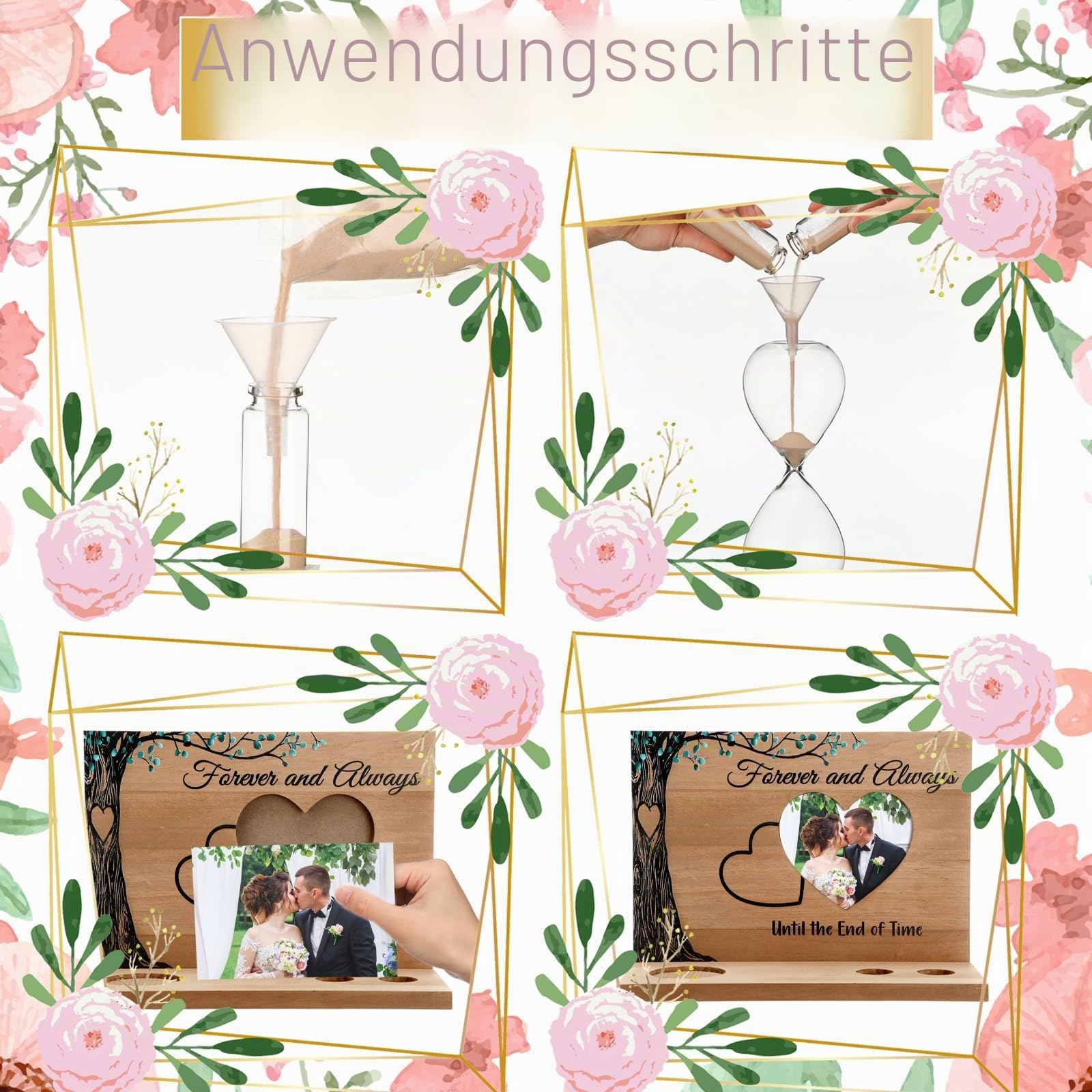 Sliner Unity Stundenglas für Hochzeit: Unity Sand Zeremonie Kit mit magnetischem Holzsockel und farbigem Sand für Hochzeitszeremonie