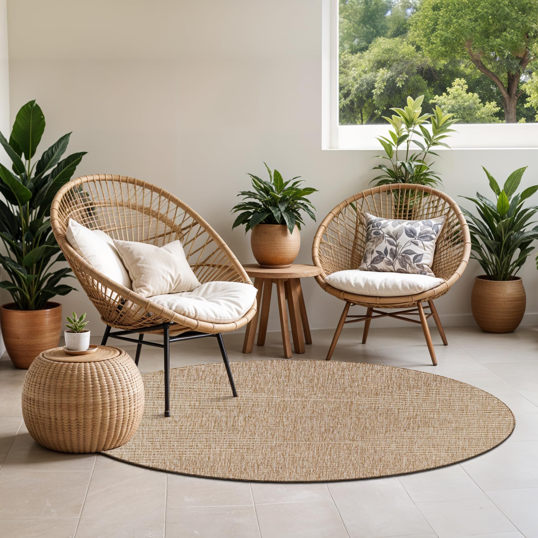Livabliss DOLLY Round Area Rug - Global Brown, 160 x 160 cm - Polypropylene