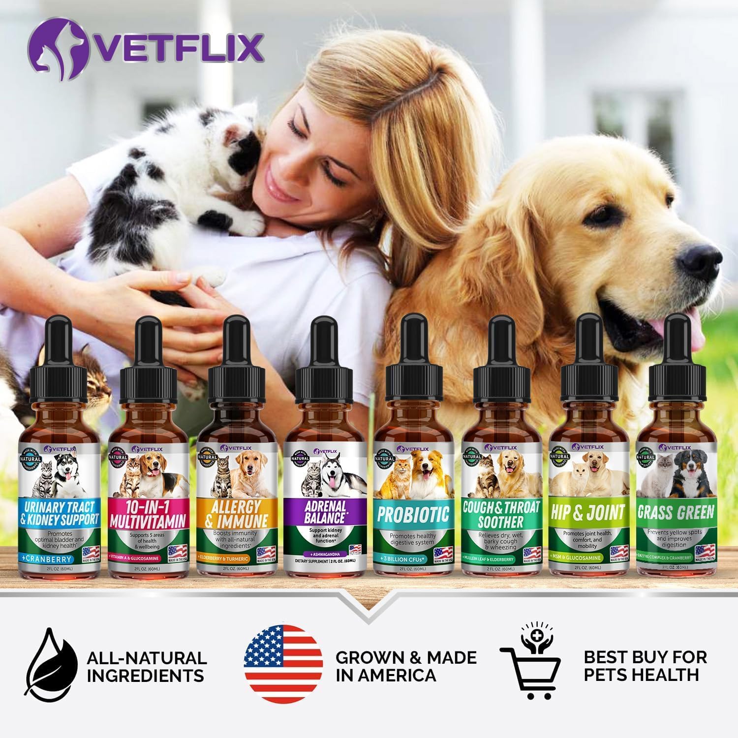 Adrenal Support for Dogs, Cats, Puppies and Kittens - Made in USA - Cushing's and Kidney Support Supplement - Natural Endocrine Health Formula - 2 Fl Oz