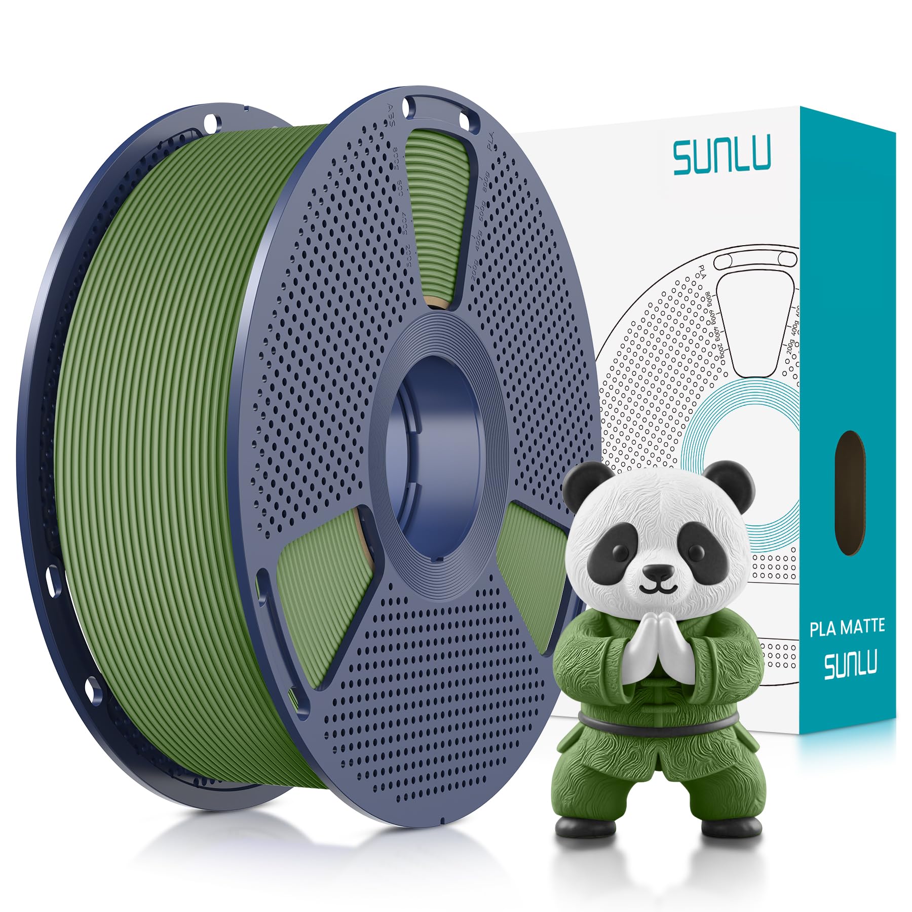 SUNLU Matte PLA Filament 1.75mm, 3D Drucker Filament mit Matter Oberfläche, Neatly Wound Filament, Einfach zu Bedienen, 1kg(2.2lbs) Spule PLA Filament für FDM 3D Drucker, Matte Olivgrün