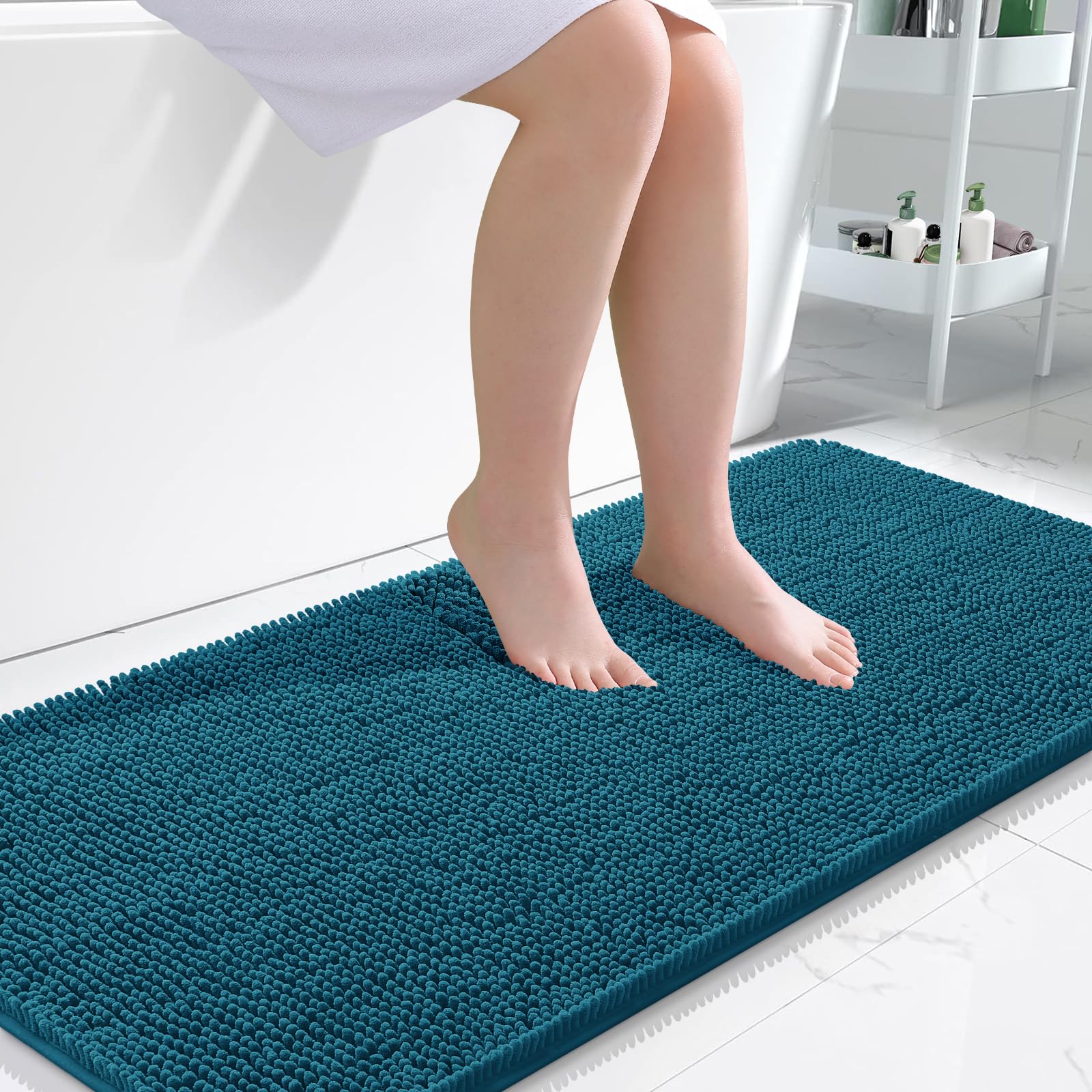 OLANLY Bathroom Runner Rugs 47x24, Soft Absorbent Chenille Bath Rugs, Rubber Backing Quick Dry, Machine Washable Long Bath Mats for Bathroom Floor,
