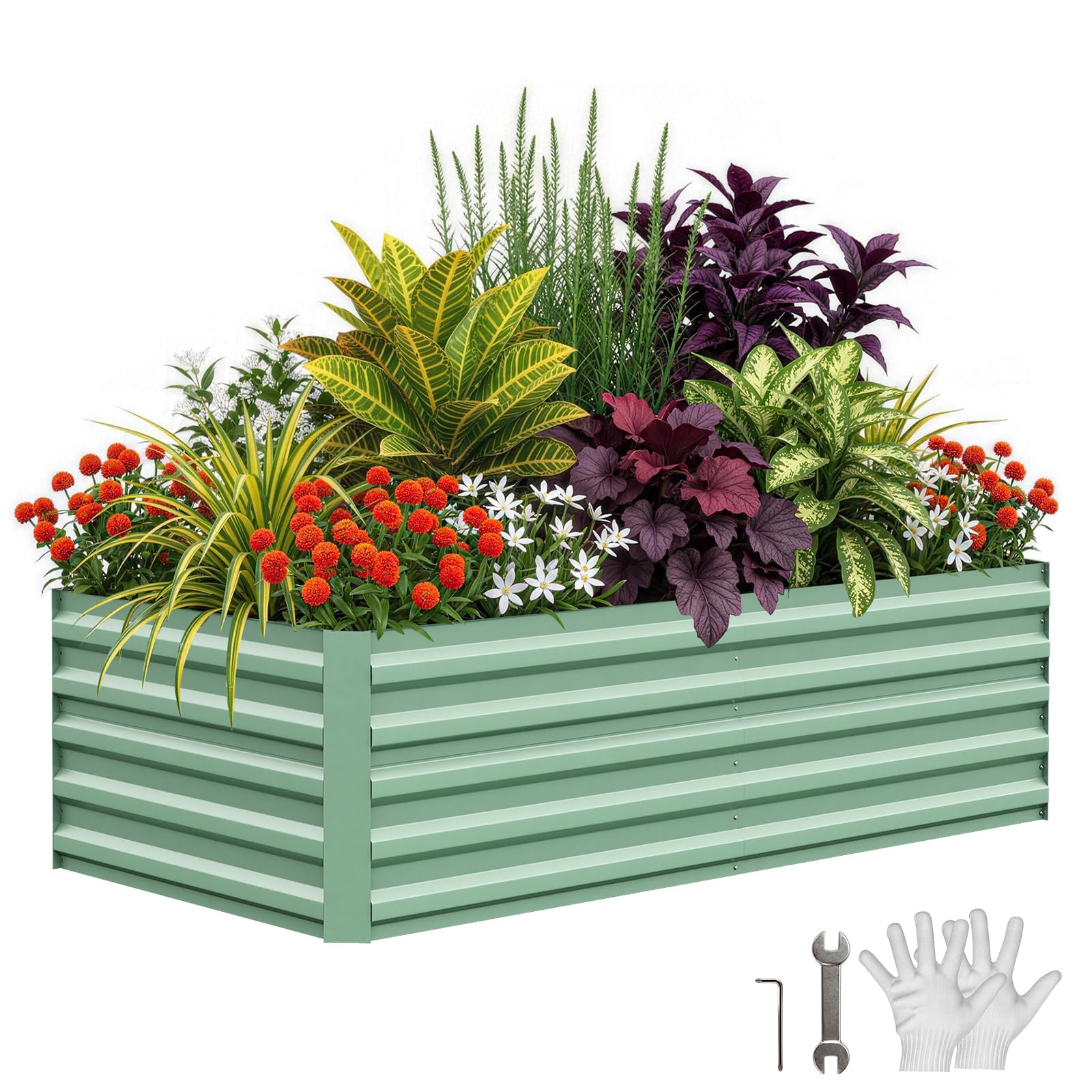 Garvee 8x4x2ft Galvanized Raised Garden Bed Outdoor,Rust-Resistant Raised Garden Beds for Gardening, Easy Assembly Outdoor Garden Box &amp; Planters, Green