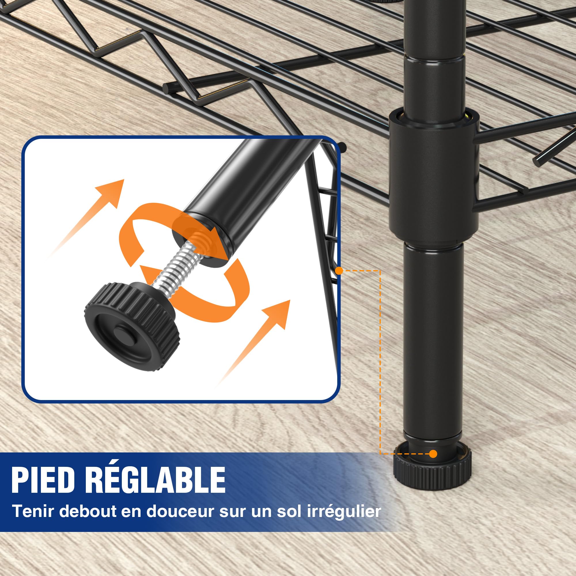 WORKPRO Étagère de Rangement à 5 Niveaux, Étagère de Stockage Metallique | Étagère Charge Lourde de 250KG(Total), 5 Couches Réglables, 4 Pieds Réglables en Hauteur, 44x29x130cm, pour Maison/Bureau