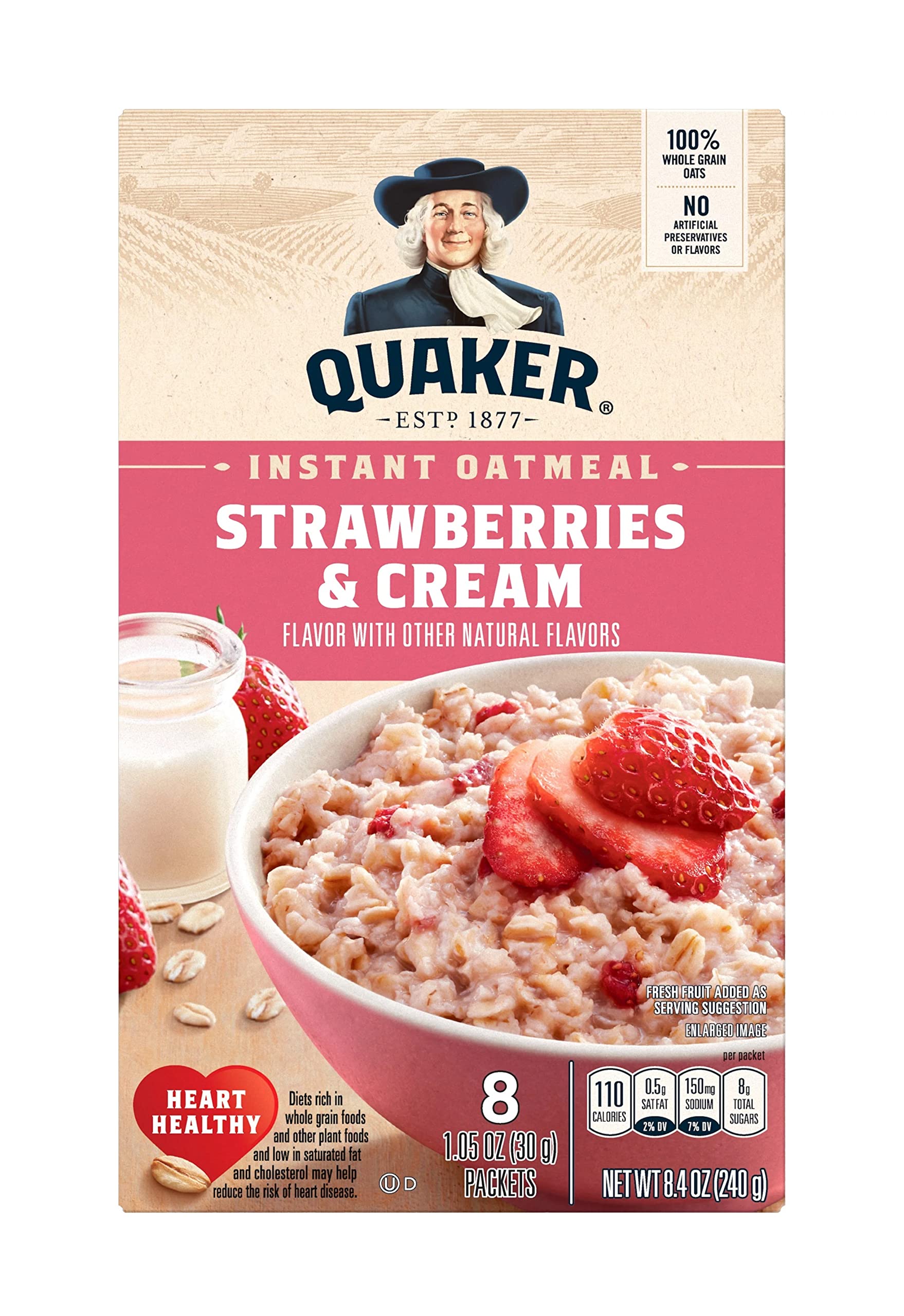 Quaker Instant Oatmeal, Strawberries & Cream, 8.4 Oz