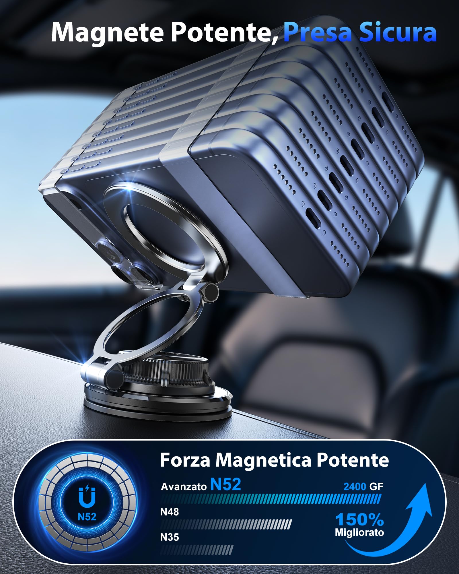 Porta Cellulare Auto Magnetico Glangeh Ultra Sottile Metallo 360° Rotazione