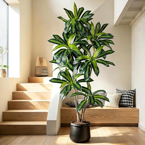 6FT Artificial Dracaena Tree Fake Tree with White Planter for