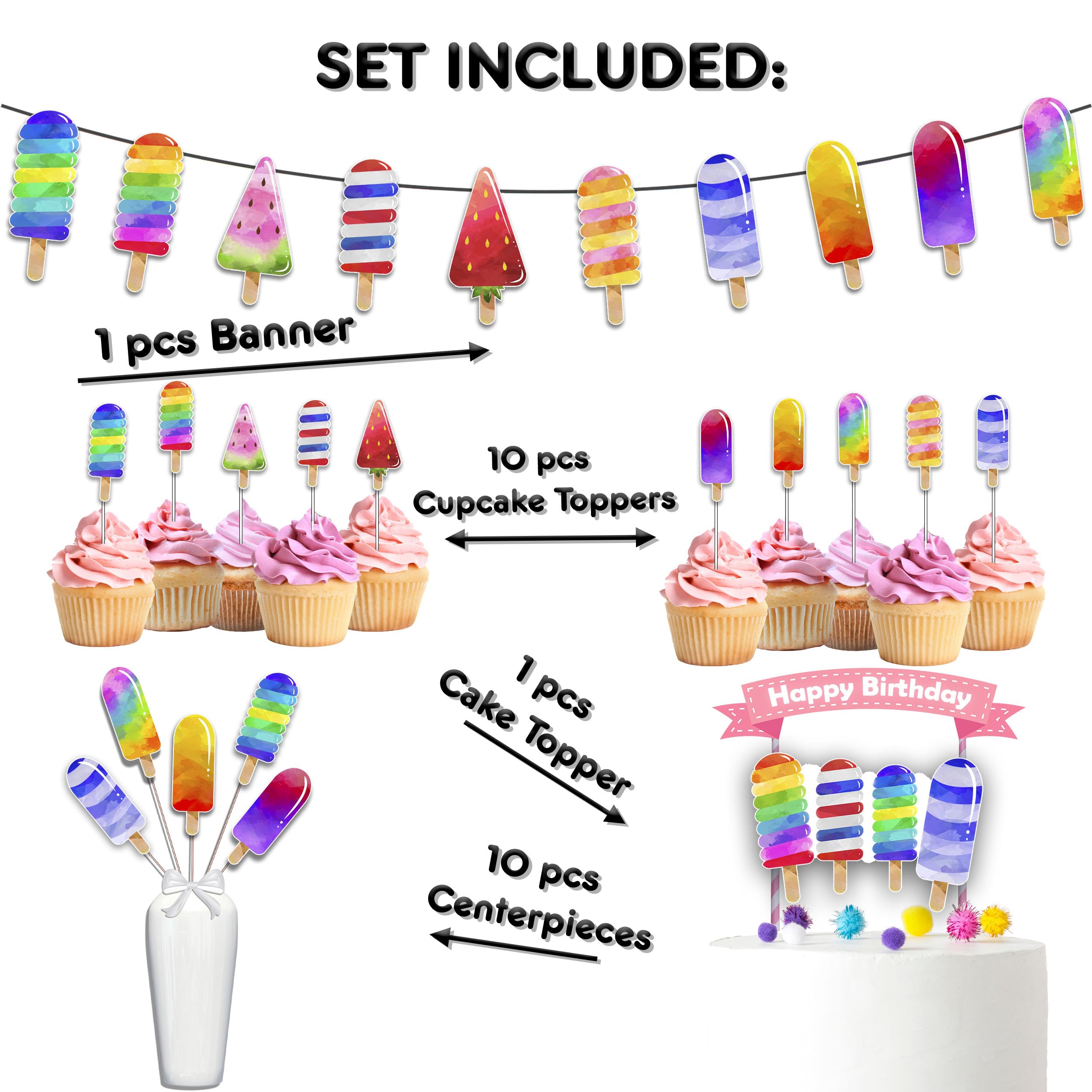 Popsicle Ice Cream Birthday Party Decoration Set! Great Bundle for Ice Cream Theme for Kids!