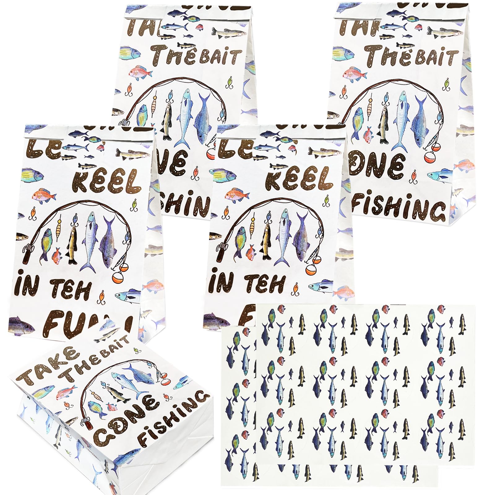 12 Fishing-Themed Gift Bags With Handles - Perfect For Fishing Party Favors, Birthday Decor, Ocean Theme - View #5