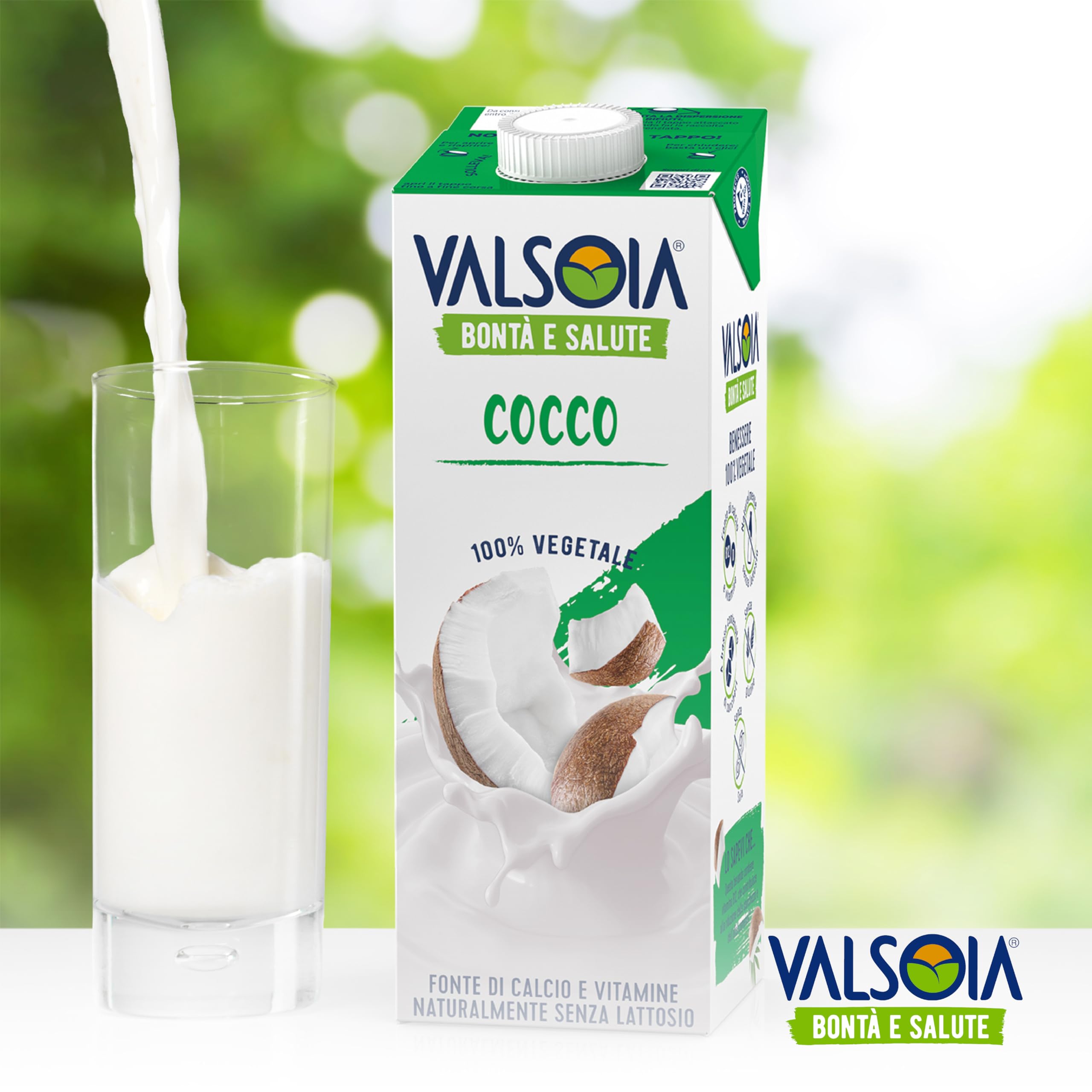 Valsoia - Bevanda Cocco Drink, Box da 10 Tetra Brik Asettico da 1000 ml, 100% Vegetale, Senza Lattosio, con Calcio e Vitamine, Ideale anche per Vegani, Vegetariani e Celiaci