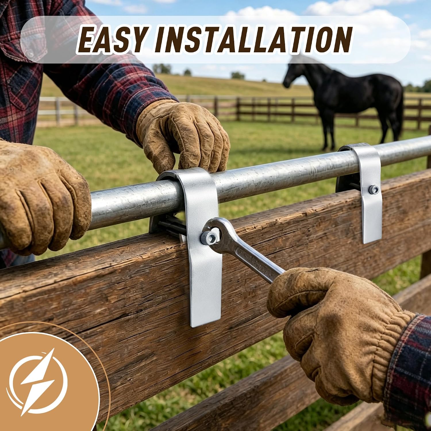 4Pcs Wood Panel Clamps,1-5/8” Panels,Horse Stall & Round Pen Fencing | Simple bolt-on setup without complex drilling; fasten wood boards to metal livestock panels for custom barriers.