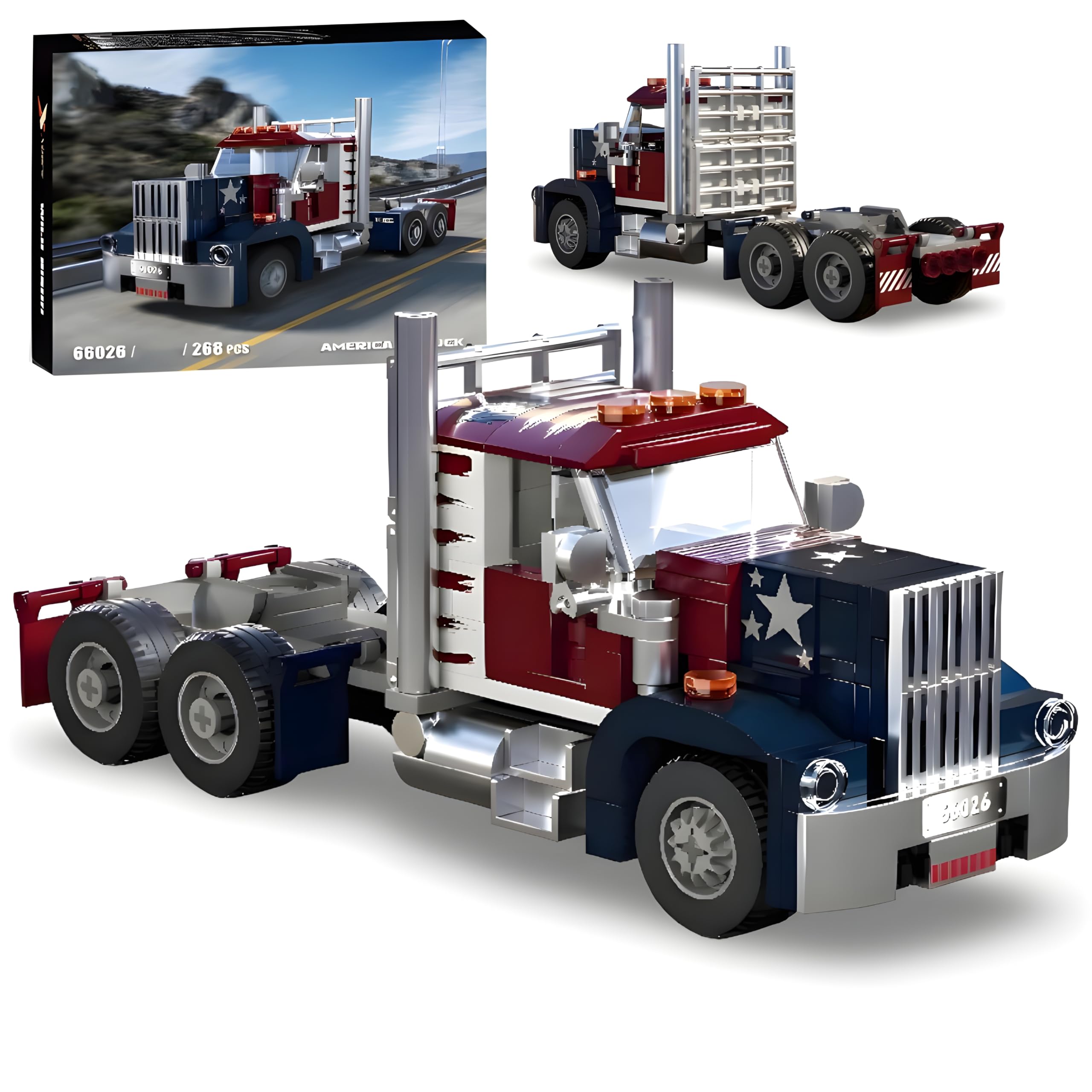 Unativer Technical American Truck Building Blocks Kit, 268 PCS Construction Vehicles Toy Model, DIY Truck Vehicle Model Building Set, Collectible Car Model Gift for Kid Adult