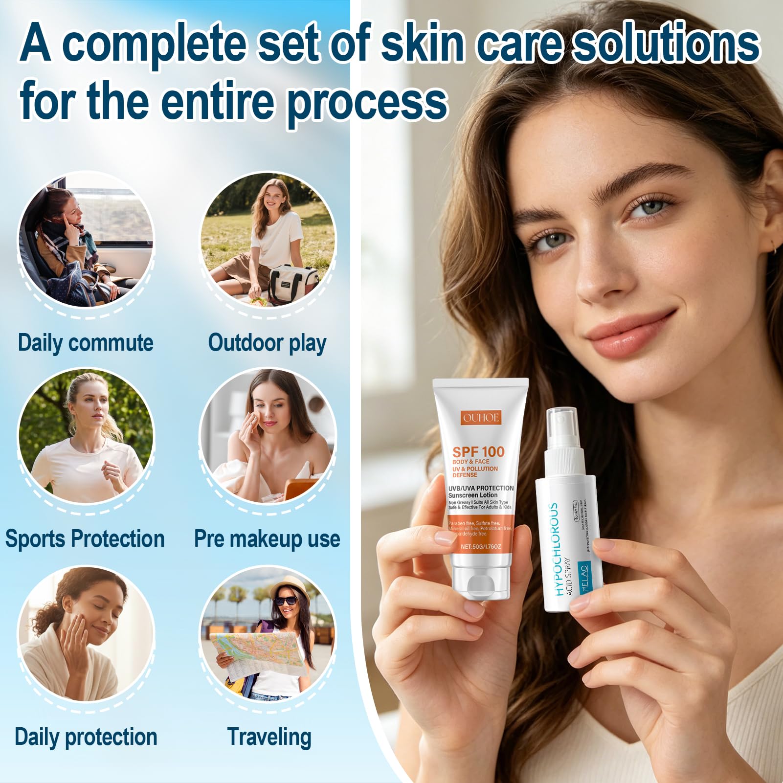 Zestaw z kremem przeciwsłonecznym, filtr SPF 100 + balsam przeciwsłoneczny w sprayu 60 ml