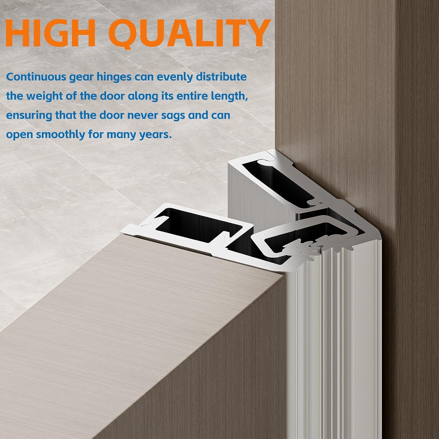 1 Pcs 83" Heavy Duty Continuous Geared Door Hinge, Full Surface Anodized Aluminum Continuous Y Hinge, Center Pivot Hinge, for Any Residential or Commercial Door, Silver