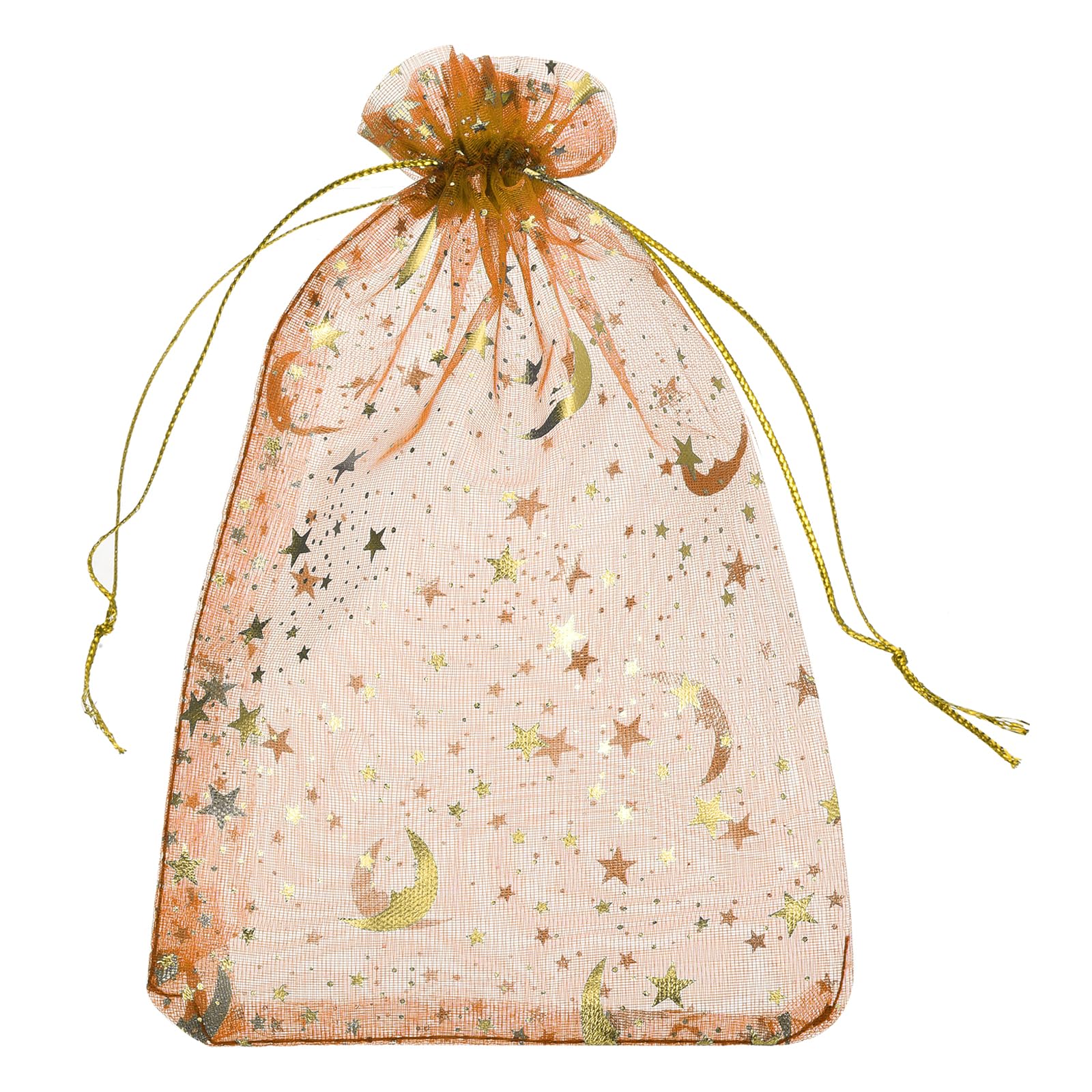 sourcing map Organza Bag 4" x 6", Sheer Moon Star Mesh Bags Drawstring Gift Bags Bulk Party Favor Bag Jewelry Pouches for Wedding Candy Valentines (Orange-Gold, Pack of 50) — image 1